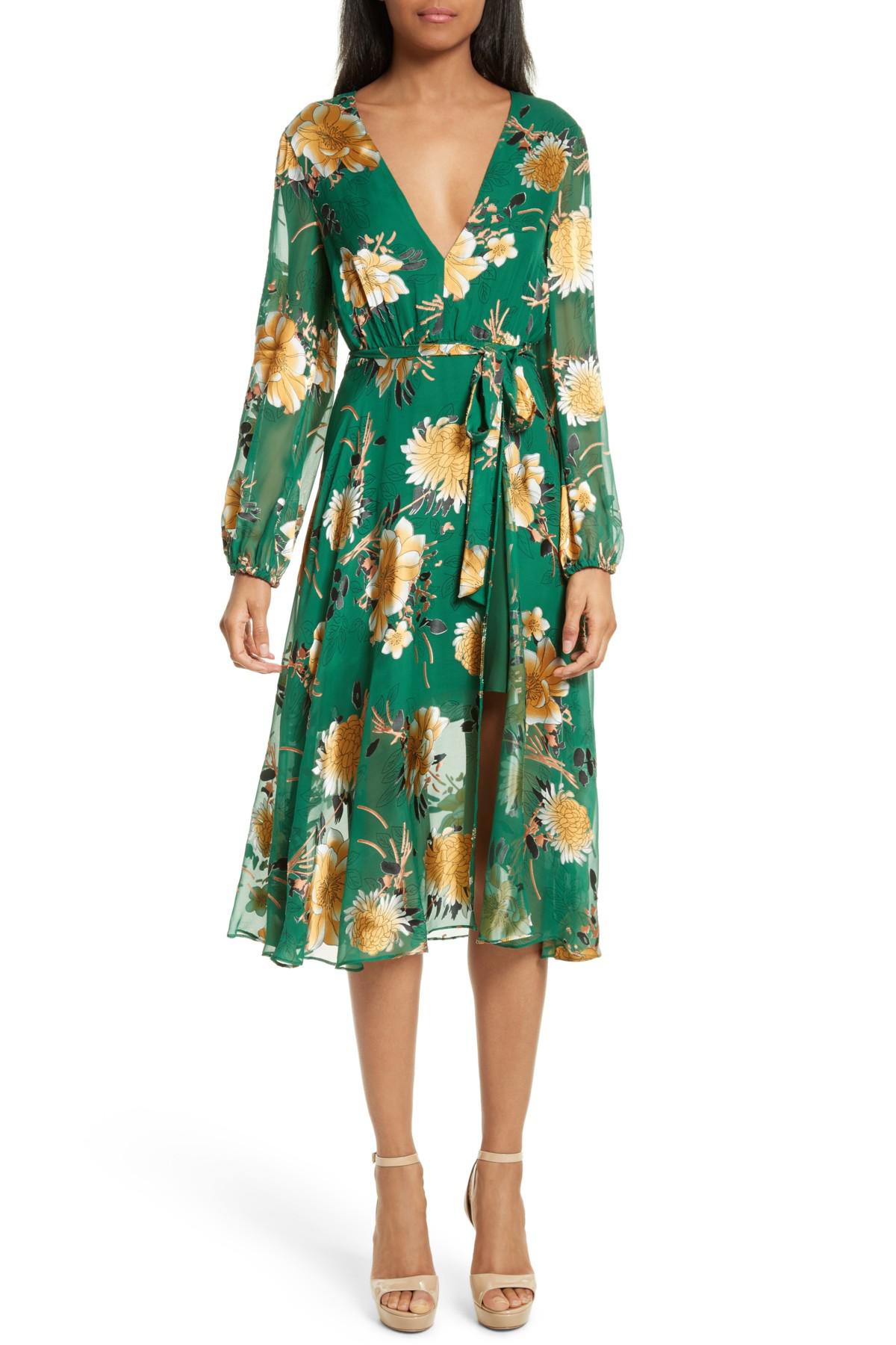 Alice + Olivia Coco Floral Print A-line Dress in Green | Lyst