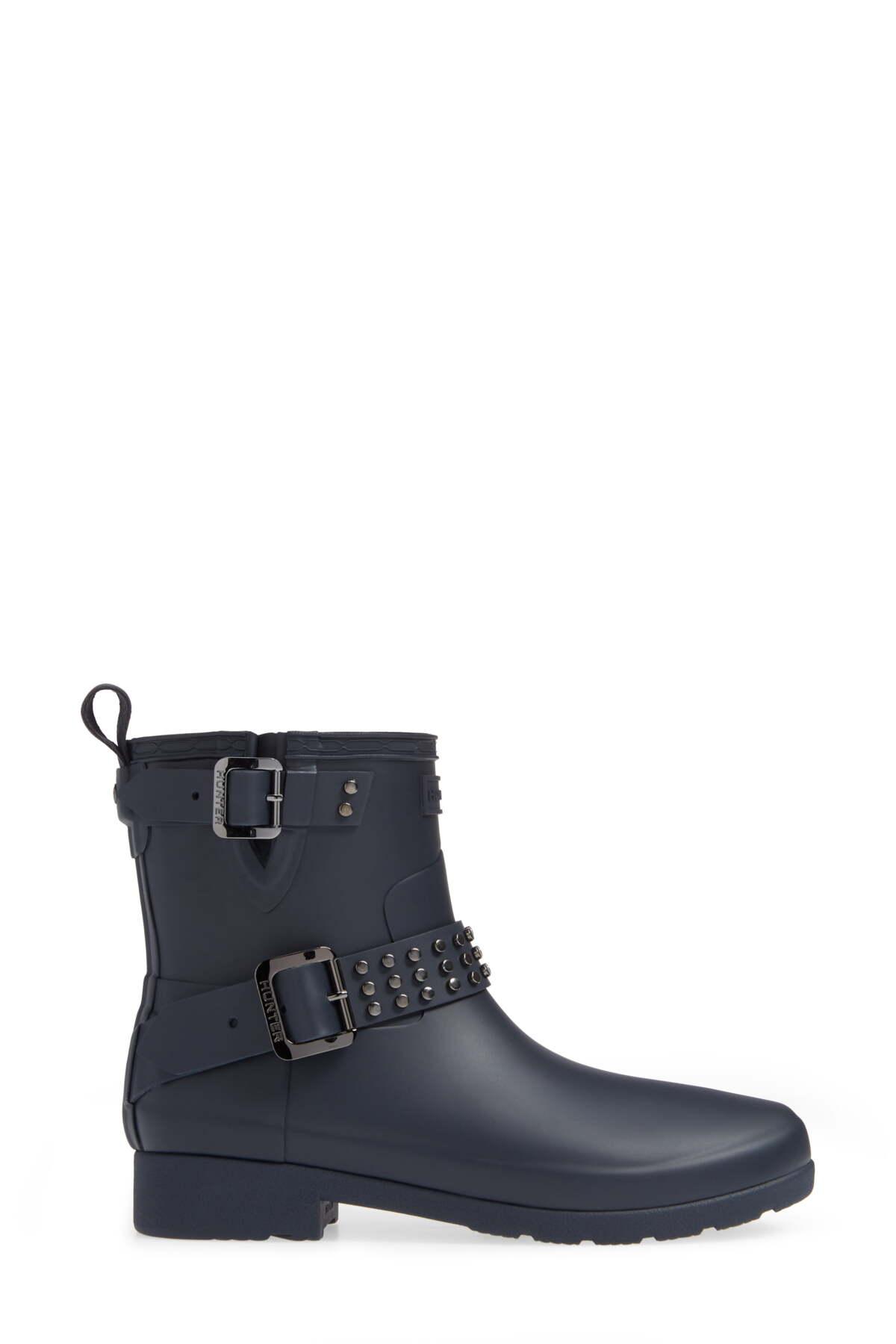 Hunter refined stud biker rain boots Clearance