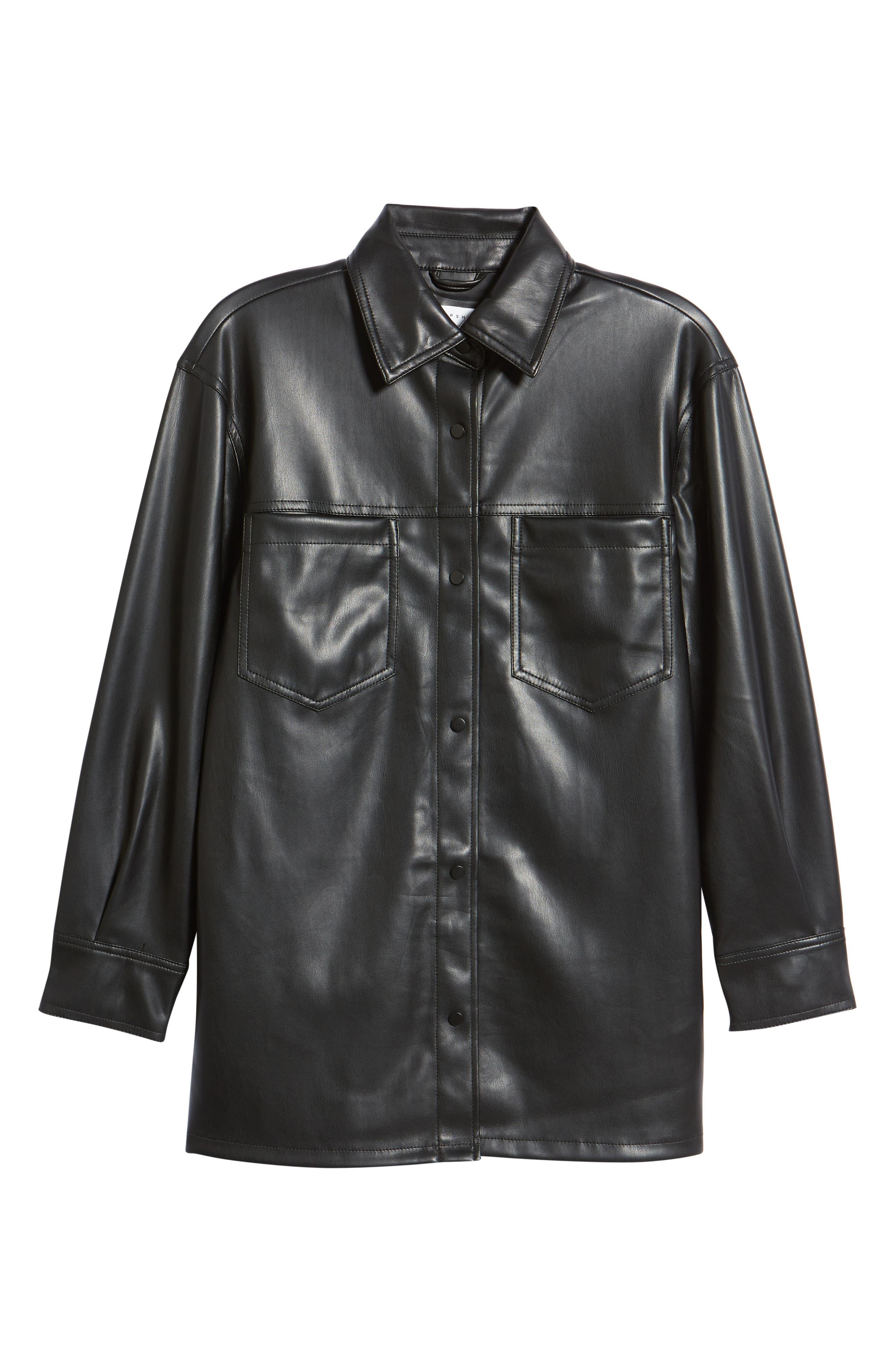 TOPSHOP Faux Leather Shirt in Black | Lyst