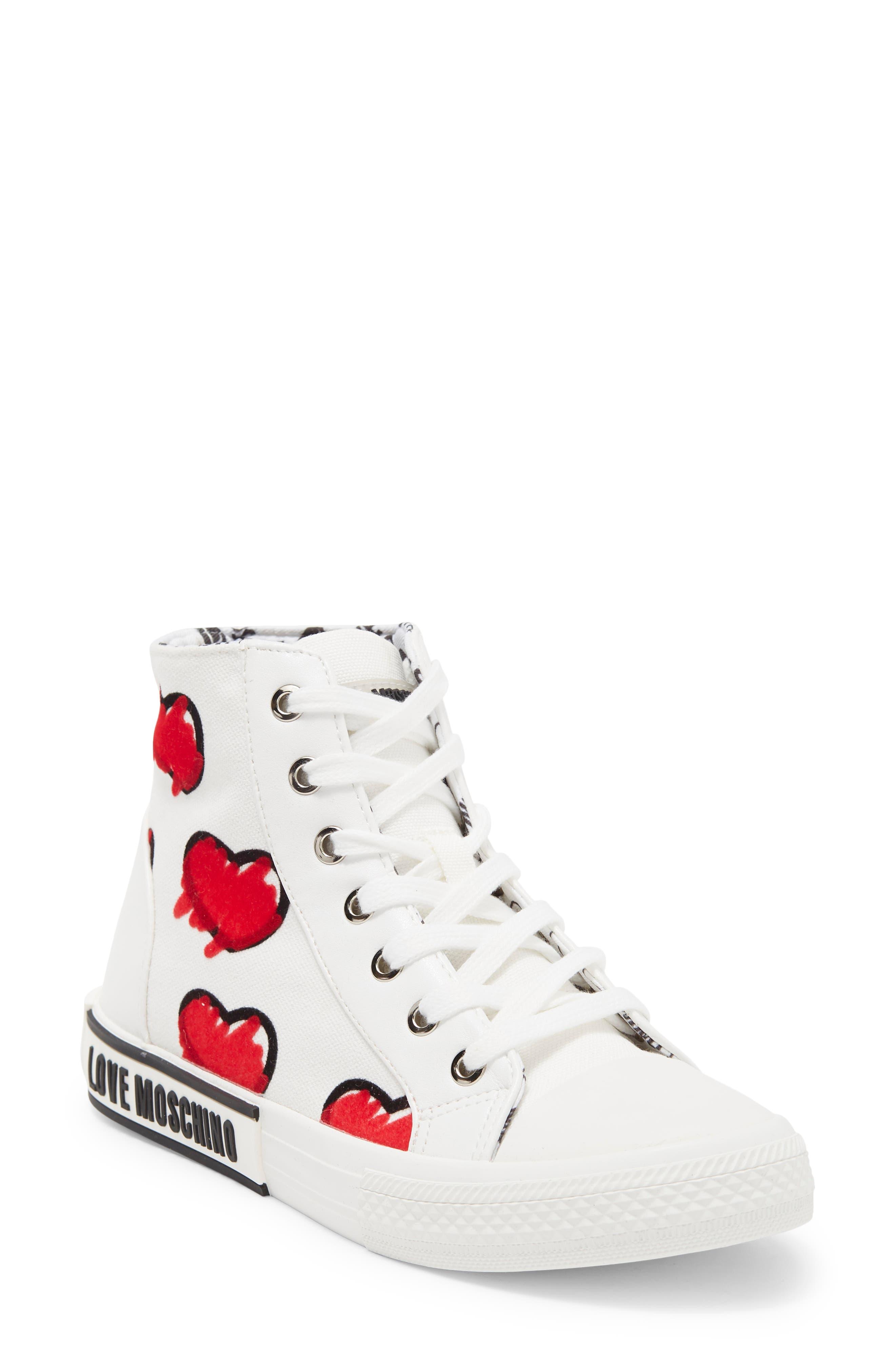 Love Moschino Heart Canvas High Top Sneaker in White | Lyst