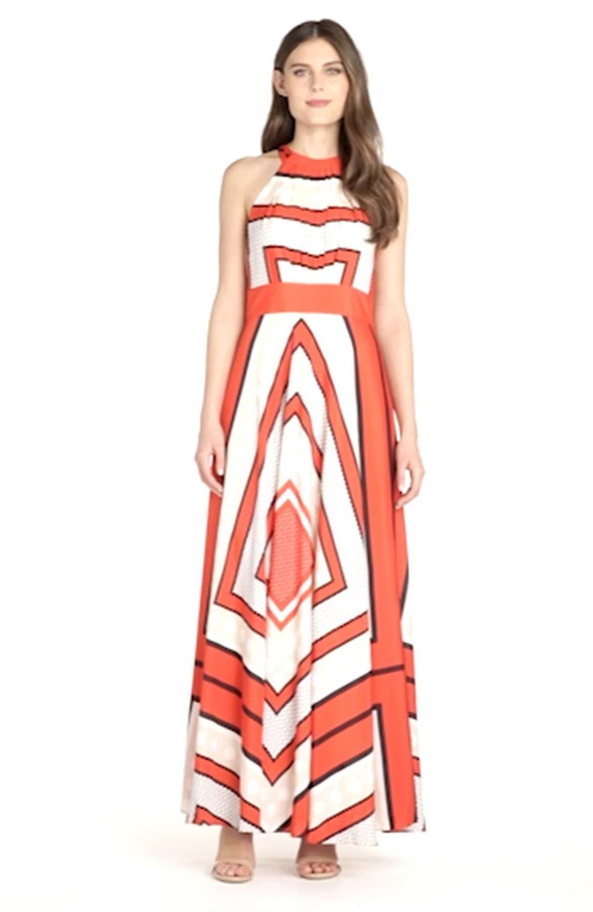 Eliza J Scarf Print Cr pe De Chine Fit Flare Maxi Dress in Red