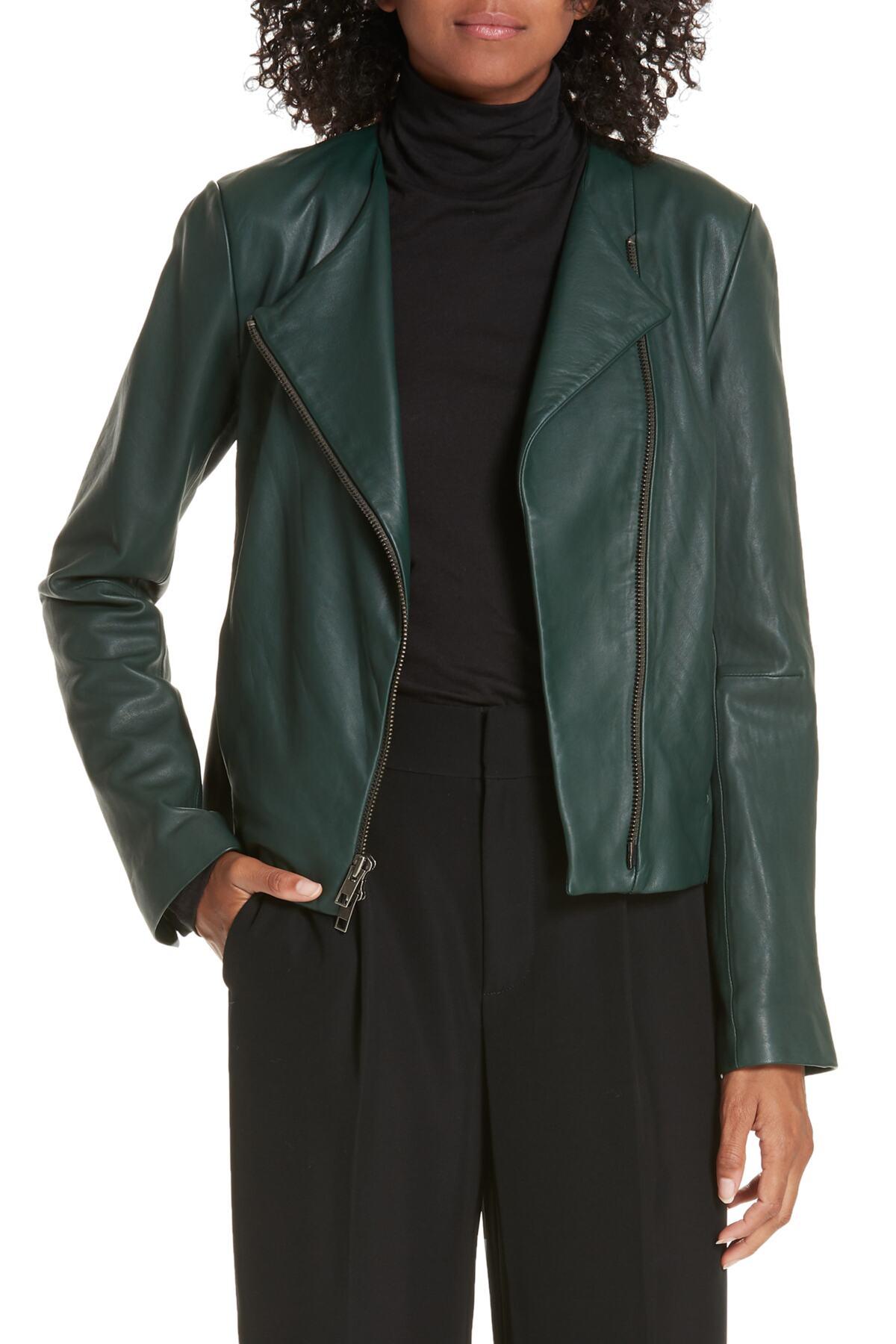 vince cross front leather jacket black