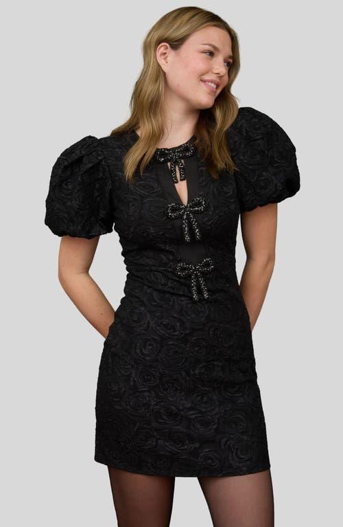 Blu Pepper Floral Jacquard Puff Sleeve Minidress in Black | Lyst