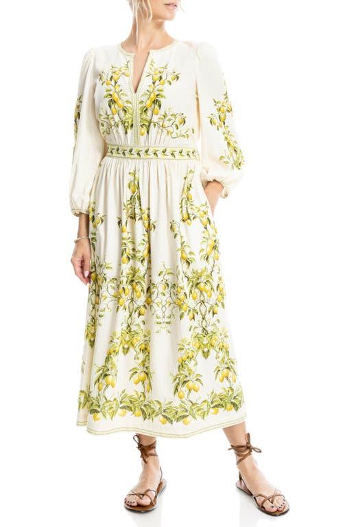 Max Studio Lemon Print Balloon Sleeve Maxi Dress in Metallic | Lyst