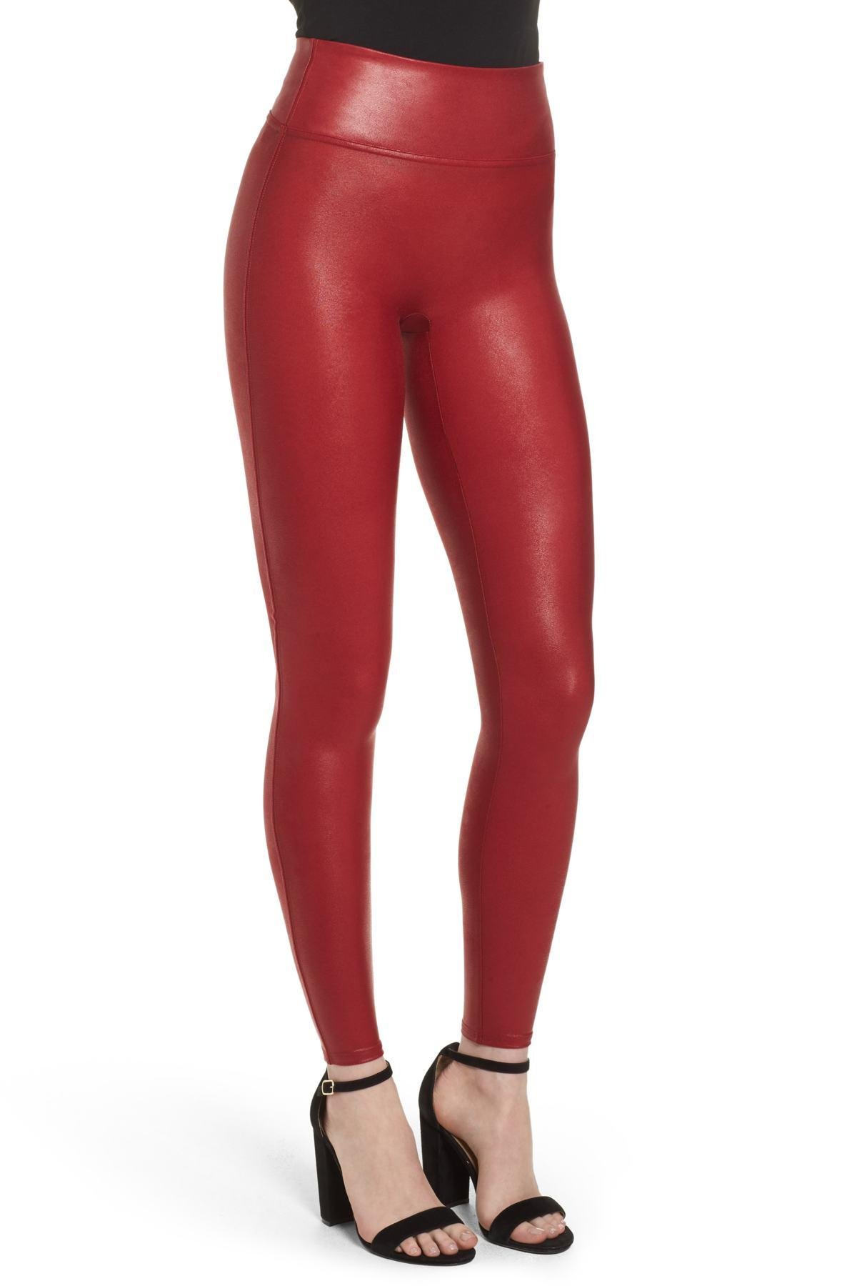 spanx faux leather leggings red