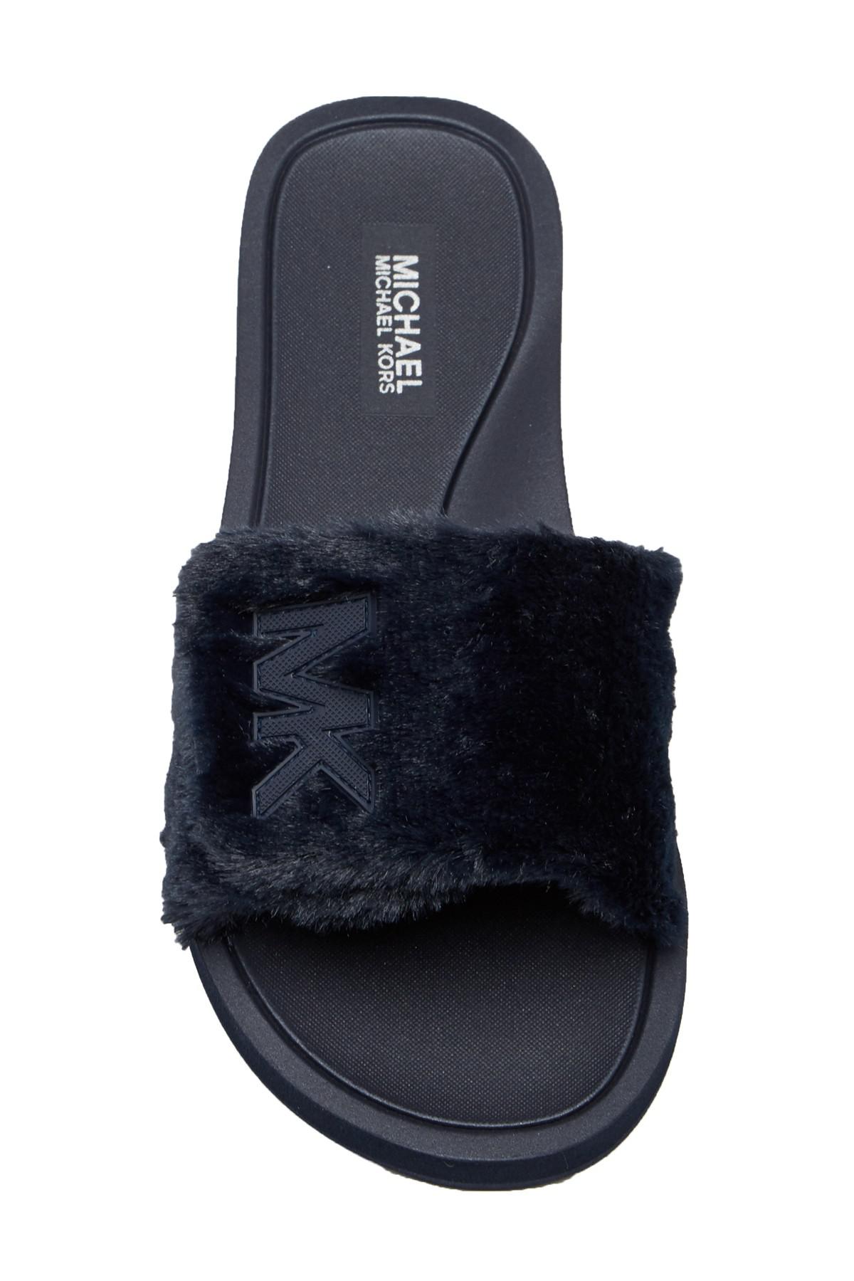 michael kors faux fur slide sandals