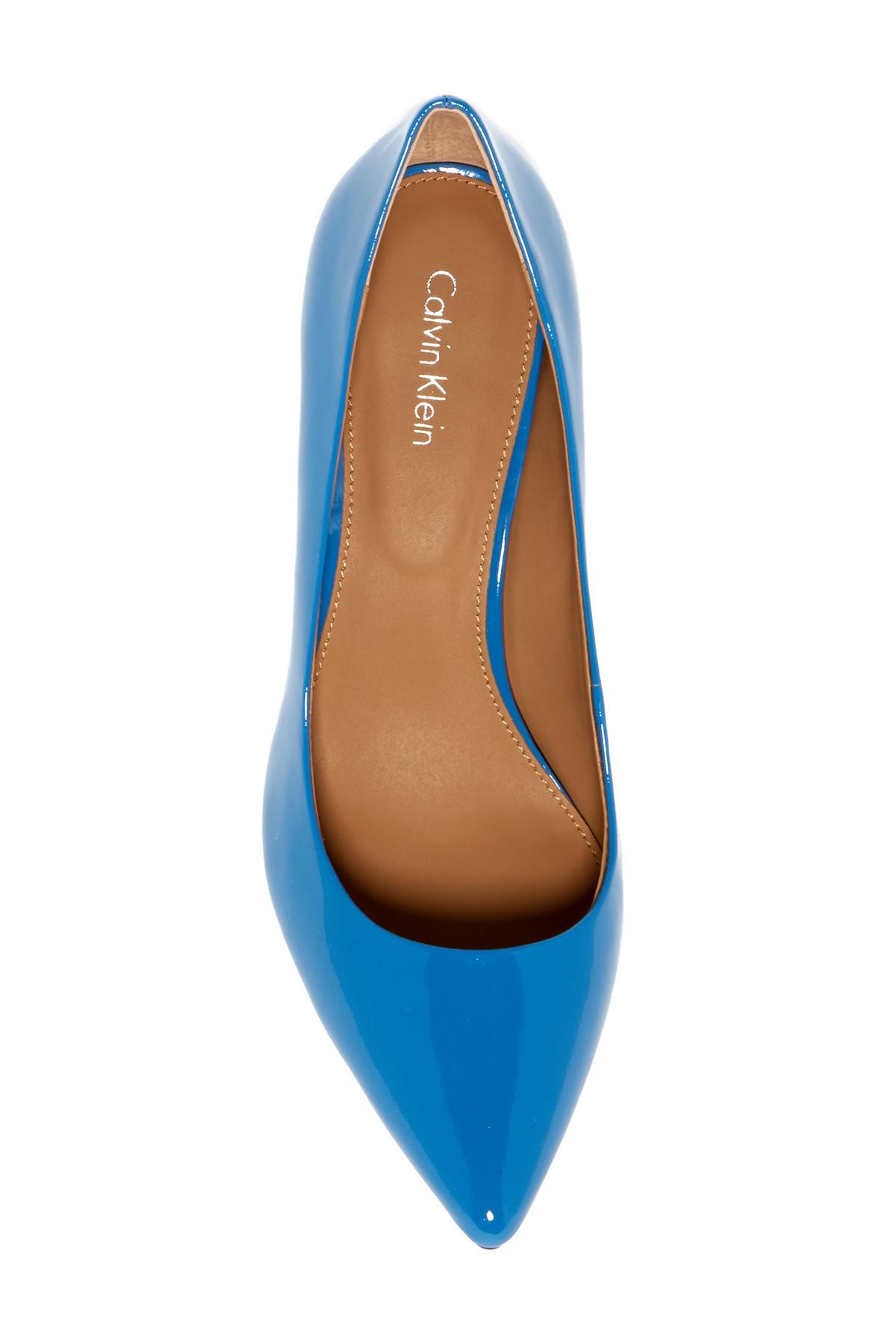 Calvin Klein Patent Leather Pointed Toe Pump in Blue | Lyst