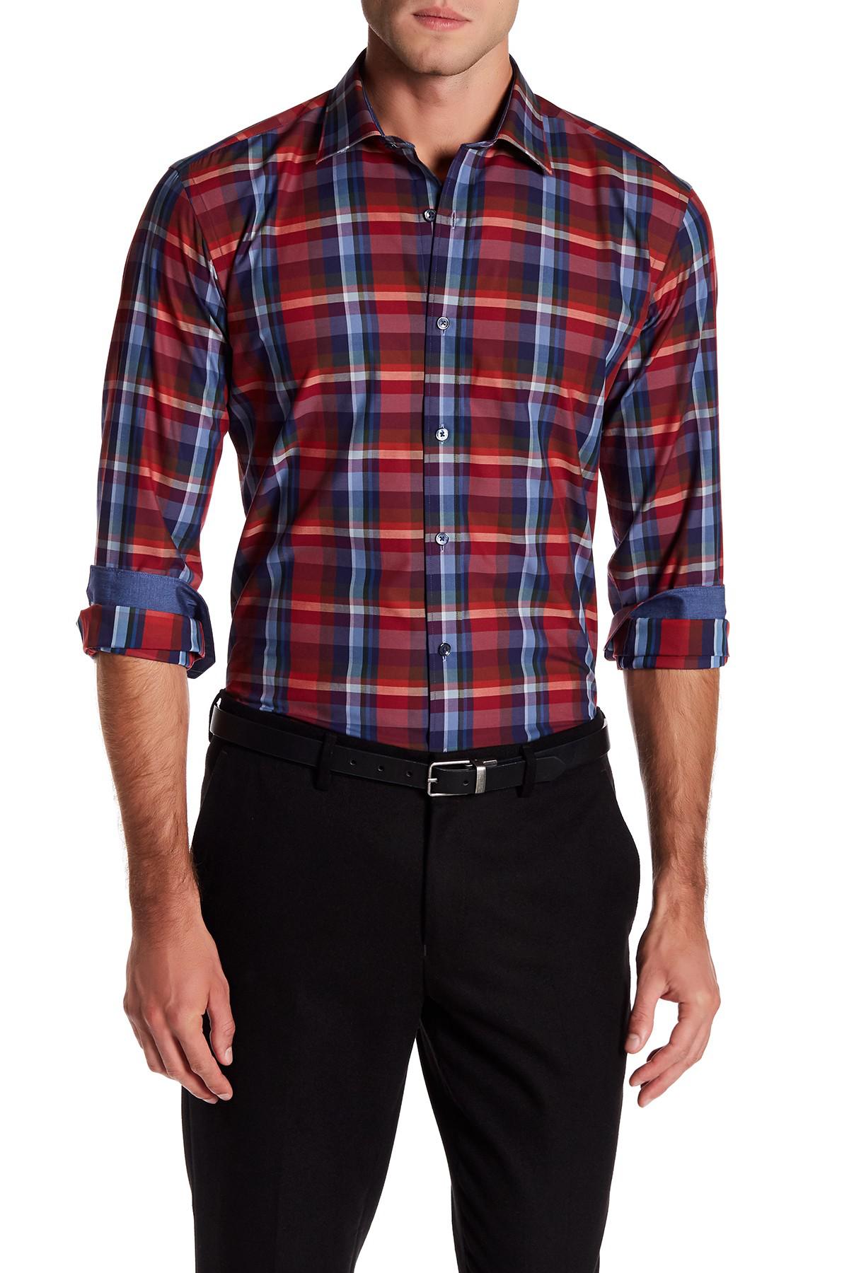 Lyst - Bugatchi Plaid Woven Shaped Fit Shirt in Red for Men