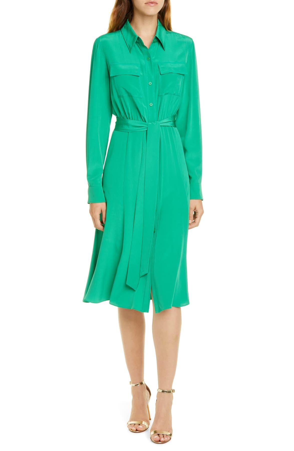 Diane von Furstenberg Antonette Belted Silk Shirt Dress in Green - Lyst