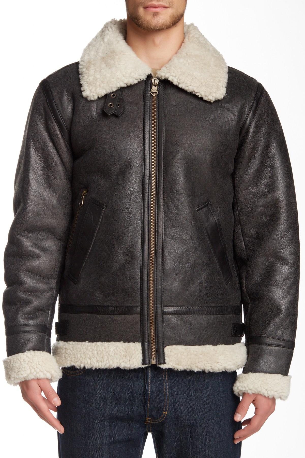 Lindbergh Genuine Shearling Lined Leather Jacket in Brown for Men - Lyst