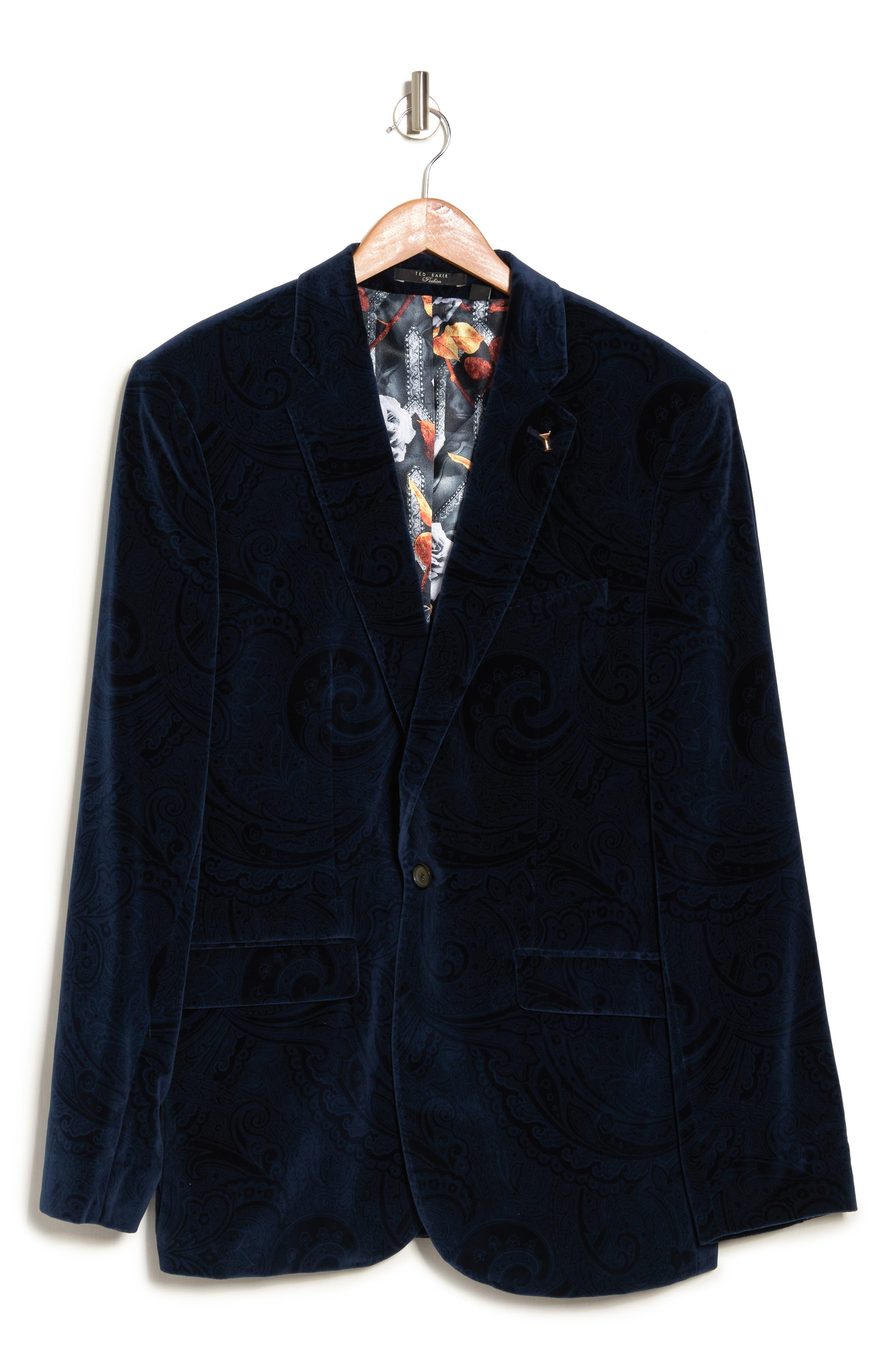 Ted Baker Pashion Paisley Velvet Notch Lapel Blazer In Dark Blue At