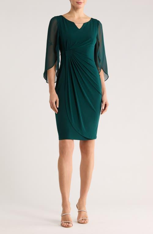 Connected Apparel Mixed Media Cape Sleeve Mock Wrap Cocktail Dress in Green  | Lyst