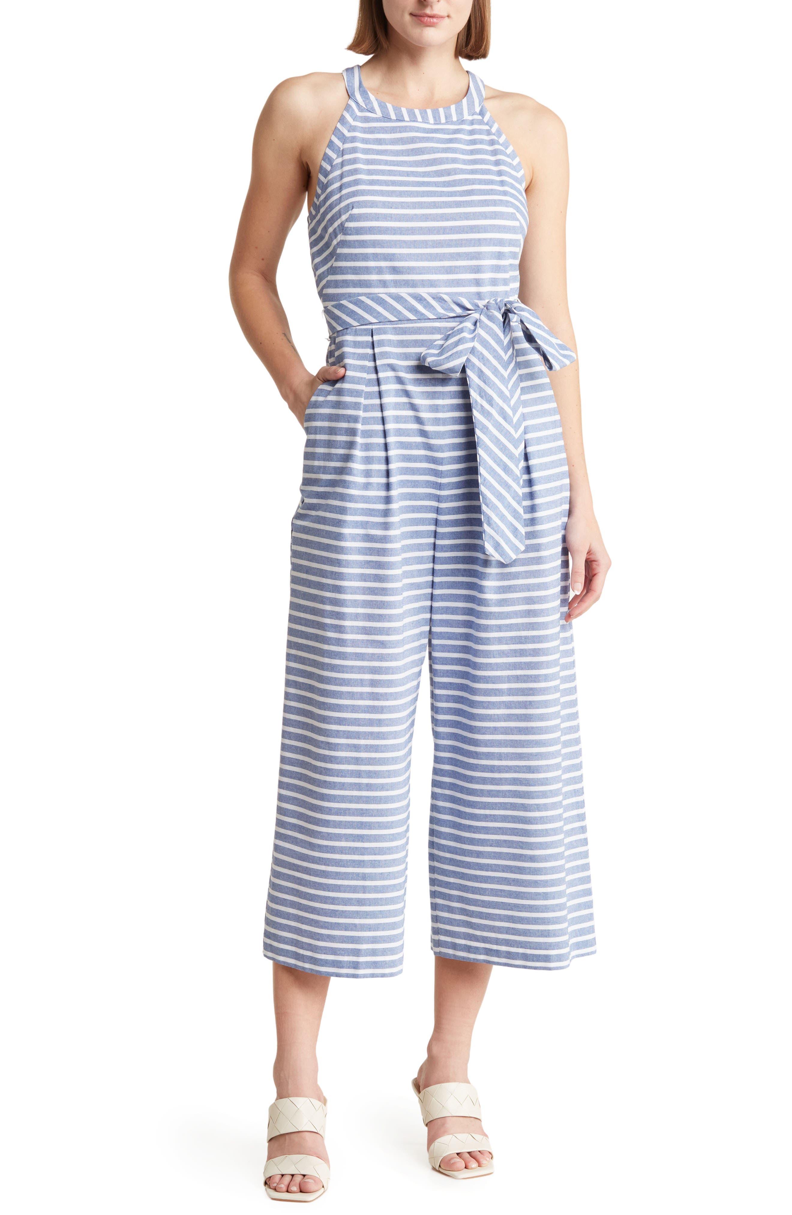 Stripe halter wide leg jumpsuit sales