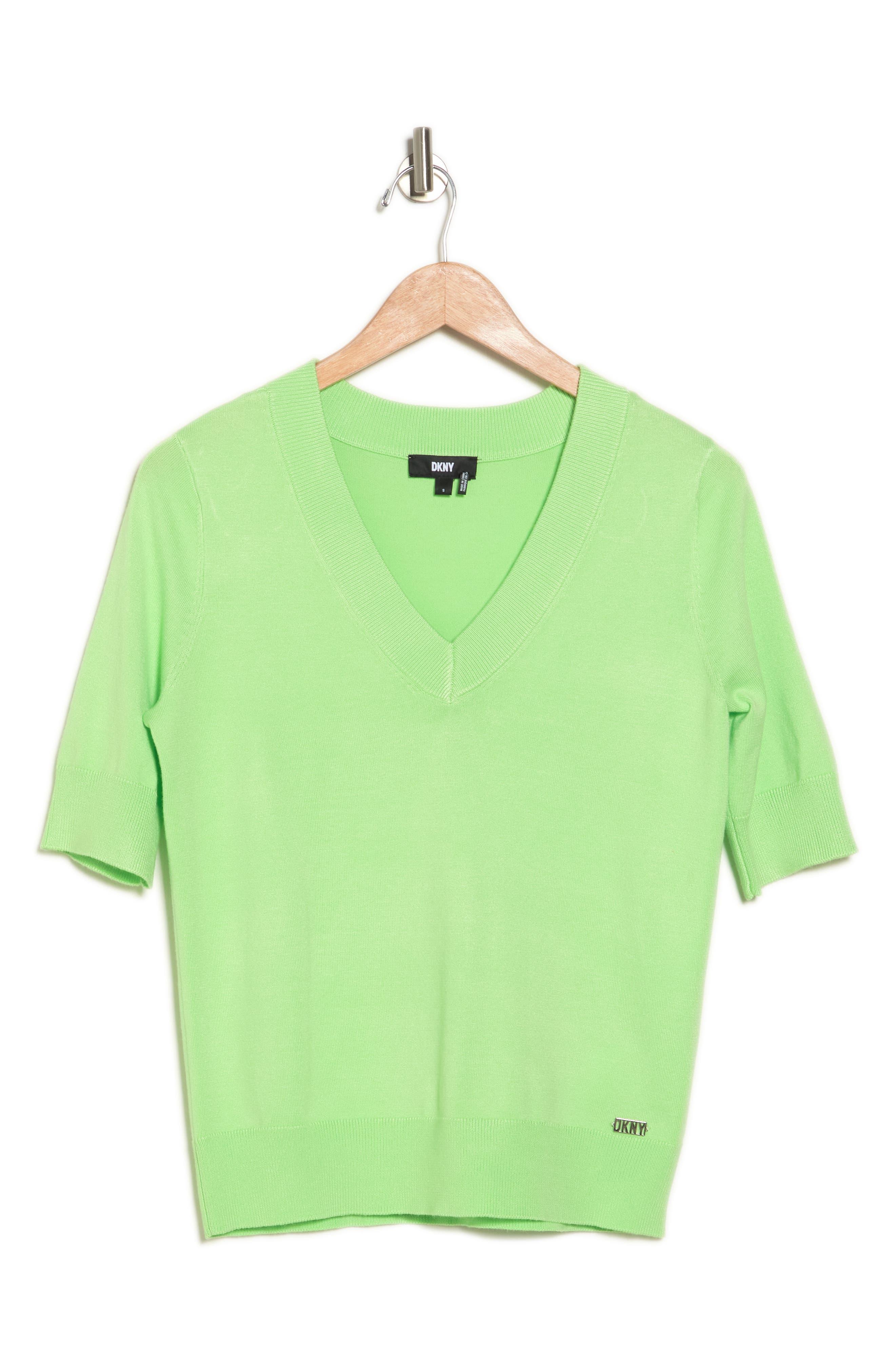DKNY V neck Short Sleeve Sweater in Green Lyst