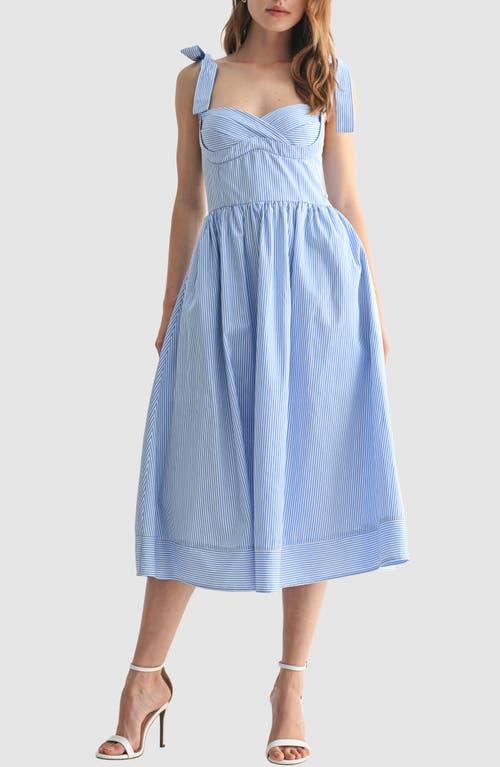 Lush Stripe Tie Strap Fit & Flare Midi Dress in Blue | Lyst