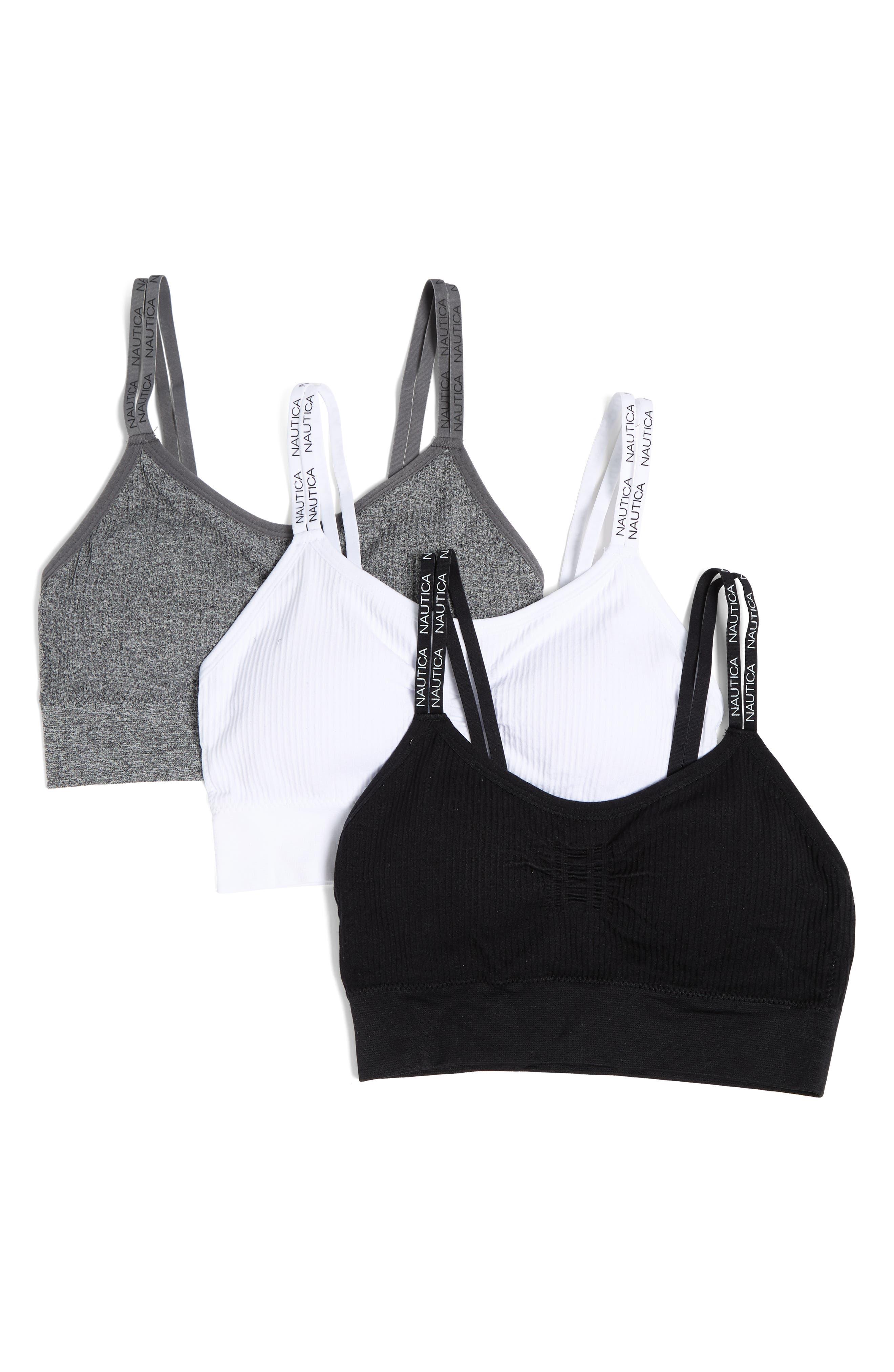 Nautica 3-pack Ribbed Seamless Bralettes in Black