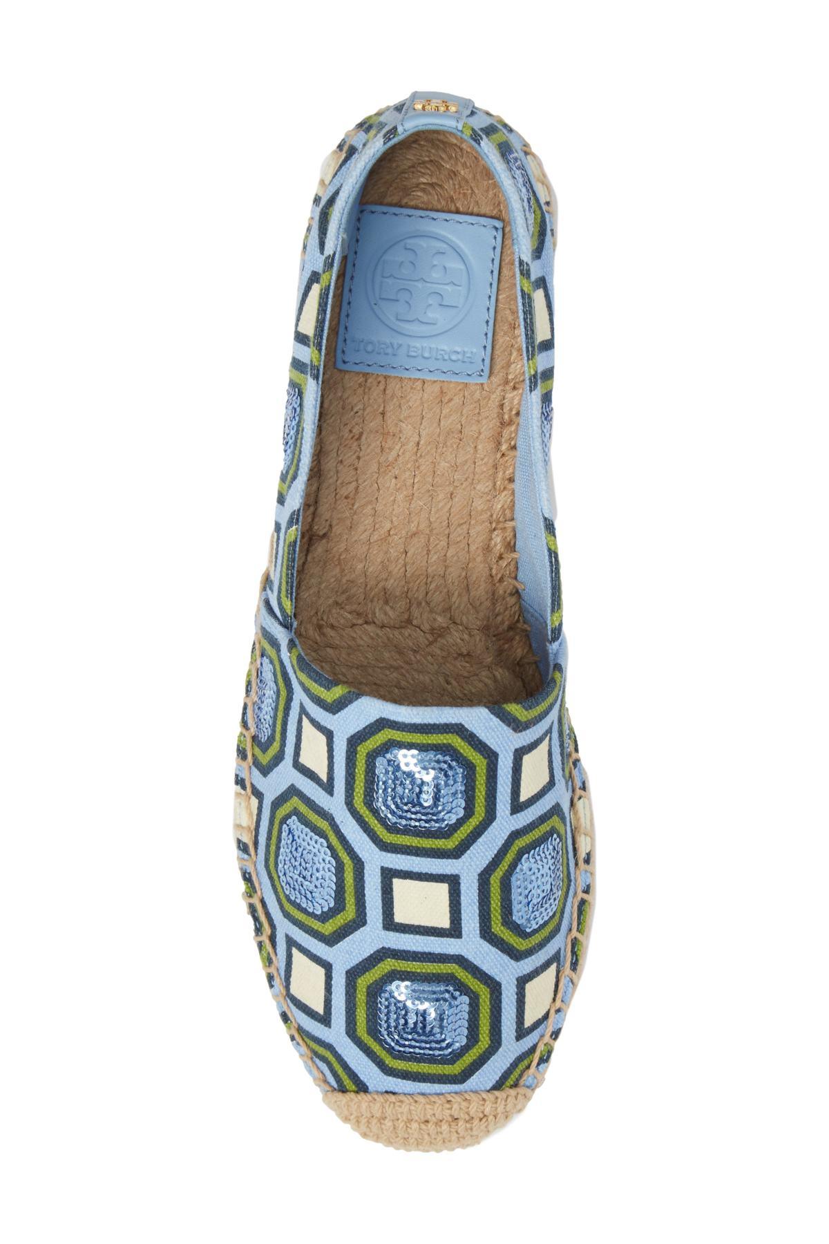 Tory Burch Cecily Embellished Espadrilles in Blue | Lyst