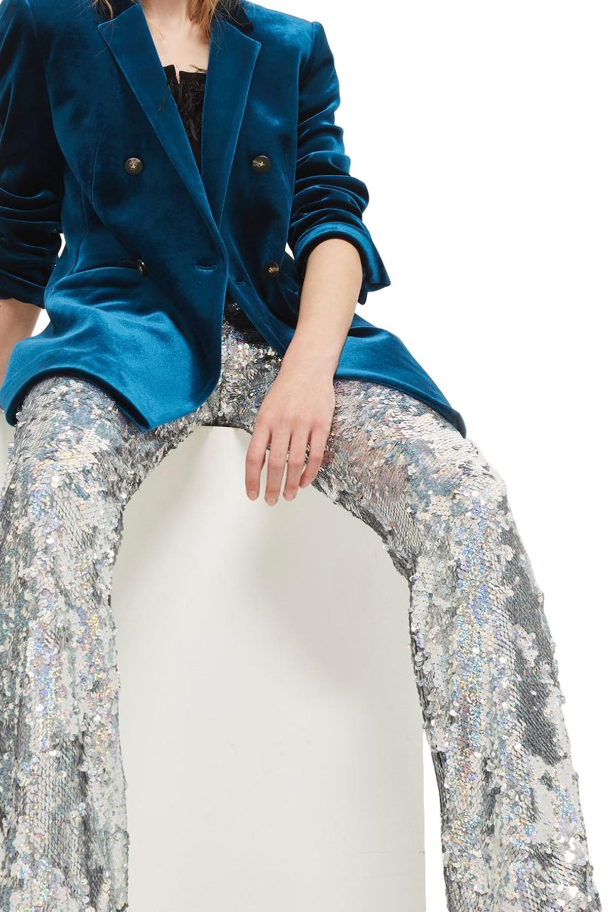 TOPSHOP Premium Sequin Flare Leg Trousers in Metallic | Lyst