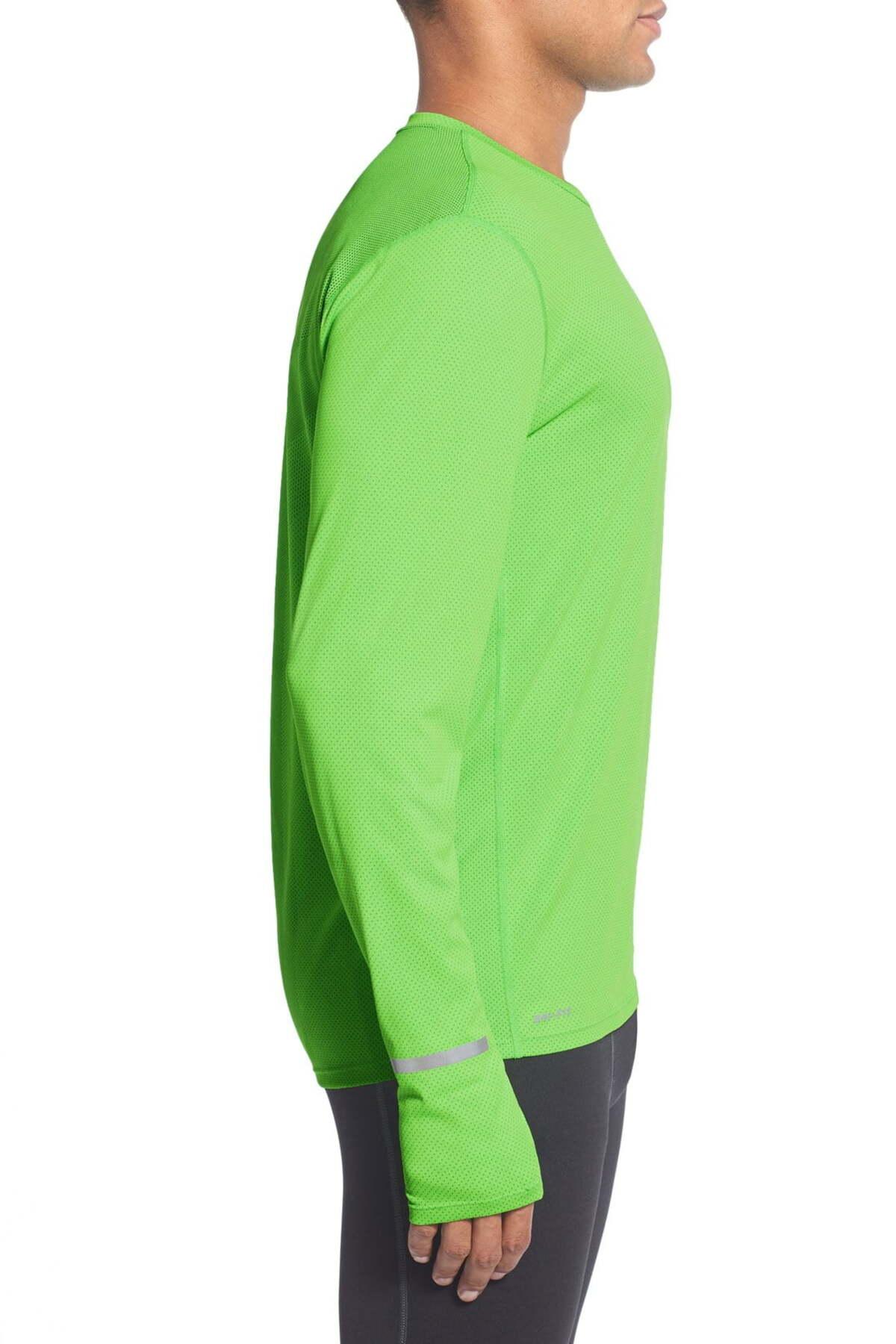 Nike Synthetic 'contour' Long Sleeve Dri-fit Running T-shirt in Green for Men - Lyst