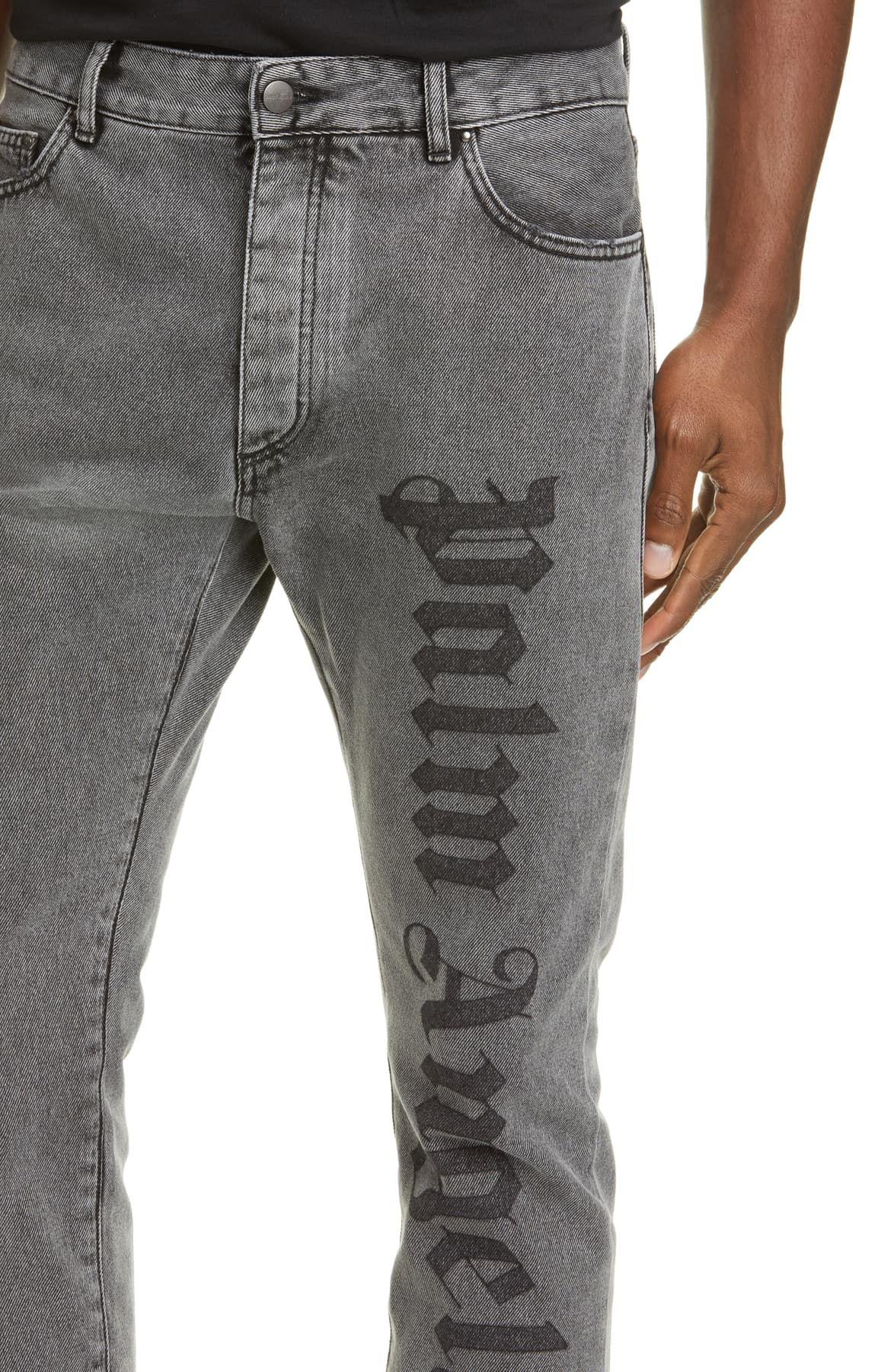 Palm Angels Needled Logo Jeans In Grey in Gray for Men | Lyst