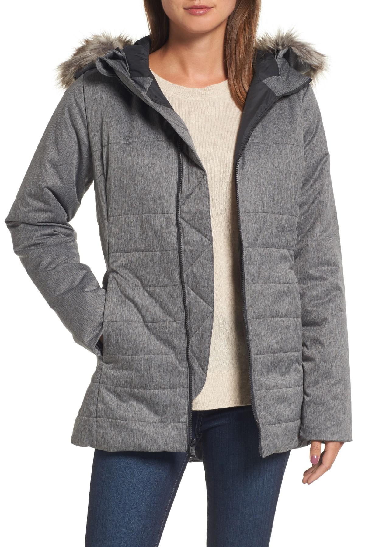 the north face women's harway insulated parka dark grey herringbone
