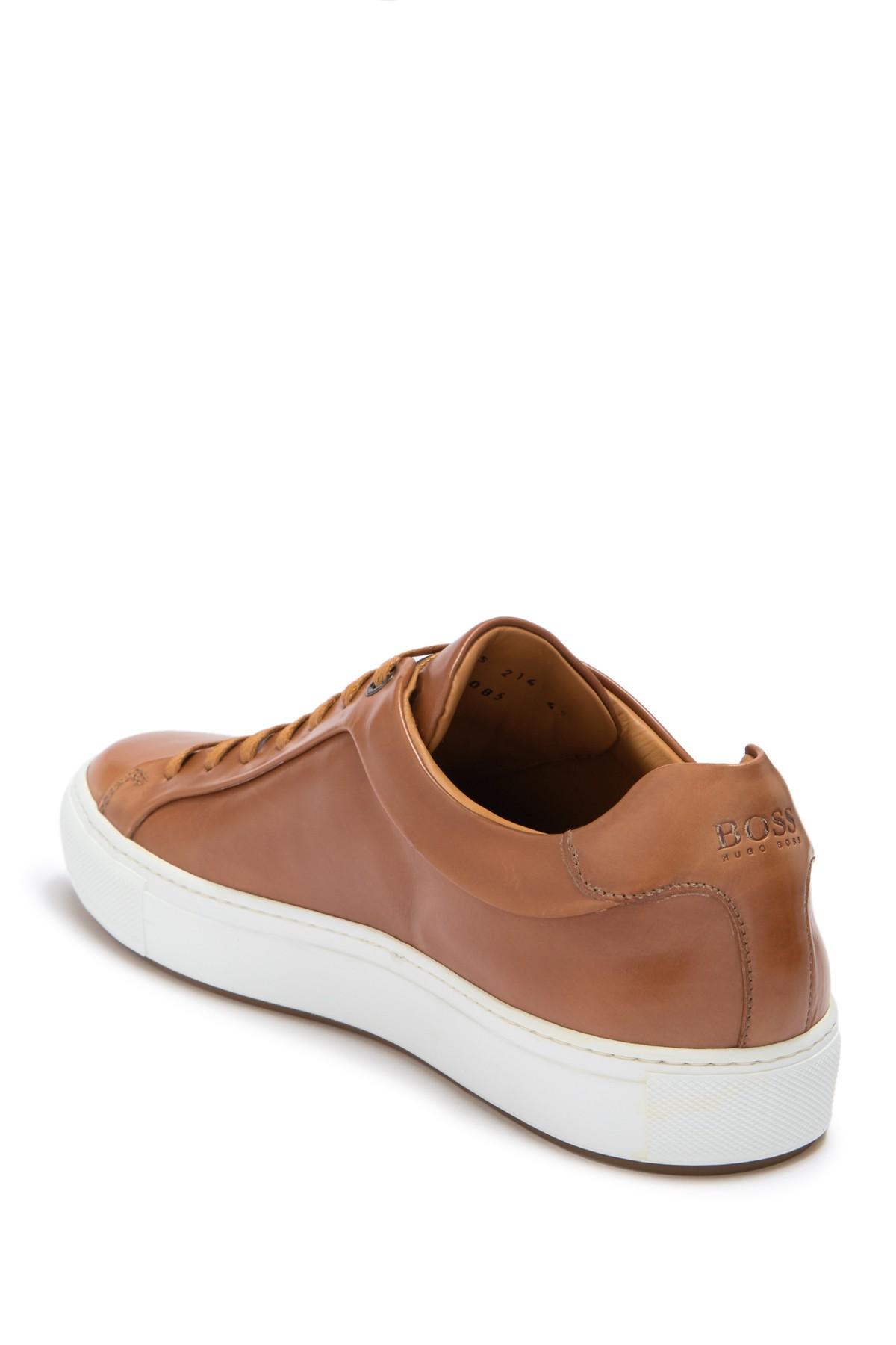 BOSS Tennis-style Sneakers In Burnished Leather in Brown for Men - Lyst