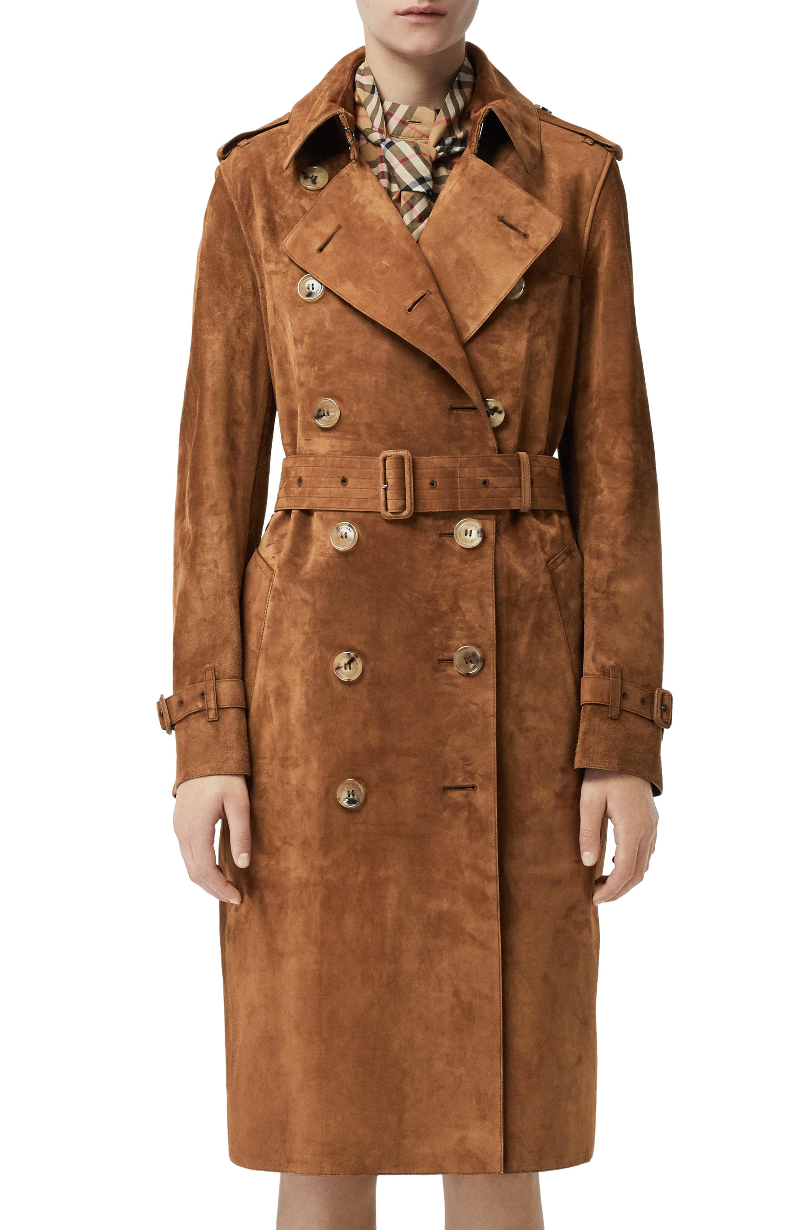 Suede Trench Coat in Brown Lyst