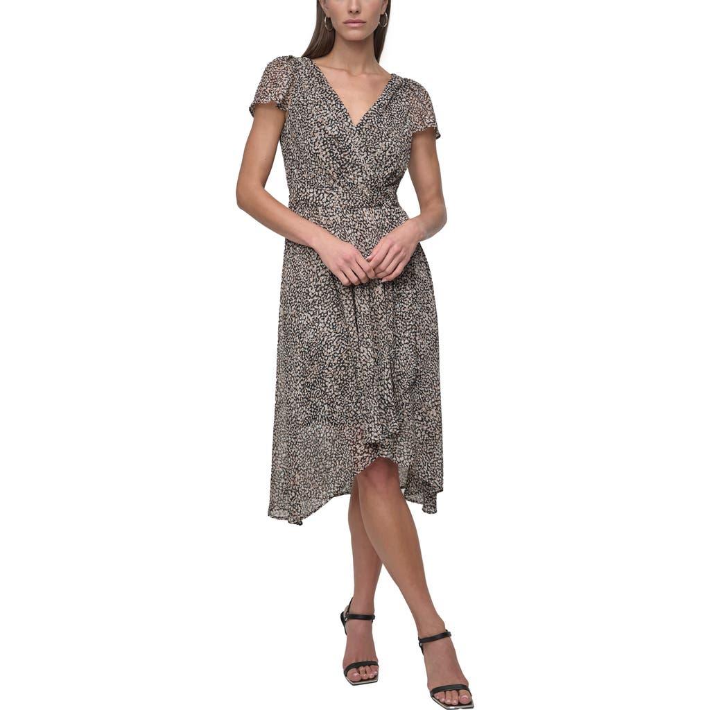 SALE！DKNY♪フェミニン★Flutter Sleeveラップ風ドレス DKNY Women's Flutter Sleeve Faux Wrap Dress, Floral Iris, 4