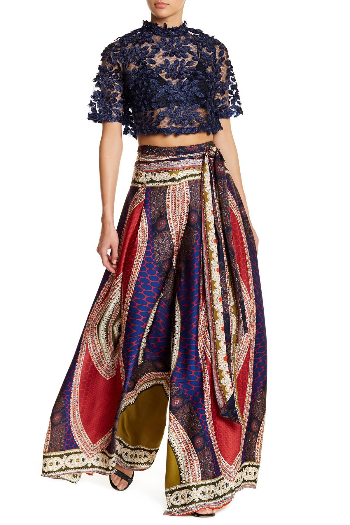 Gracia Synthetic Wide Leg Patterned Pants in Olive (Green) - Lyst