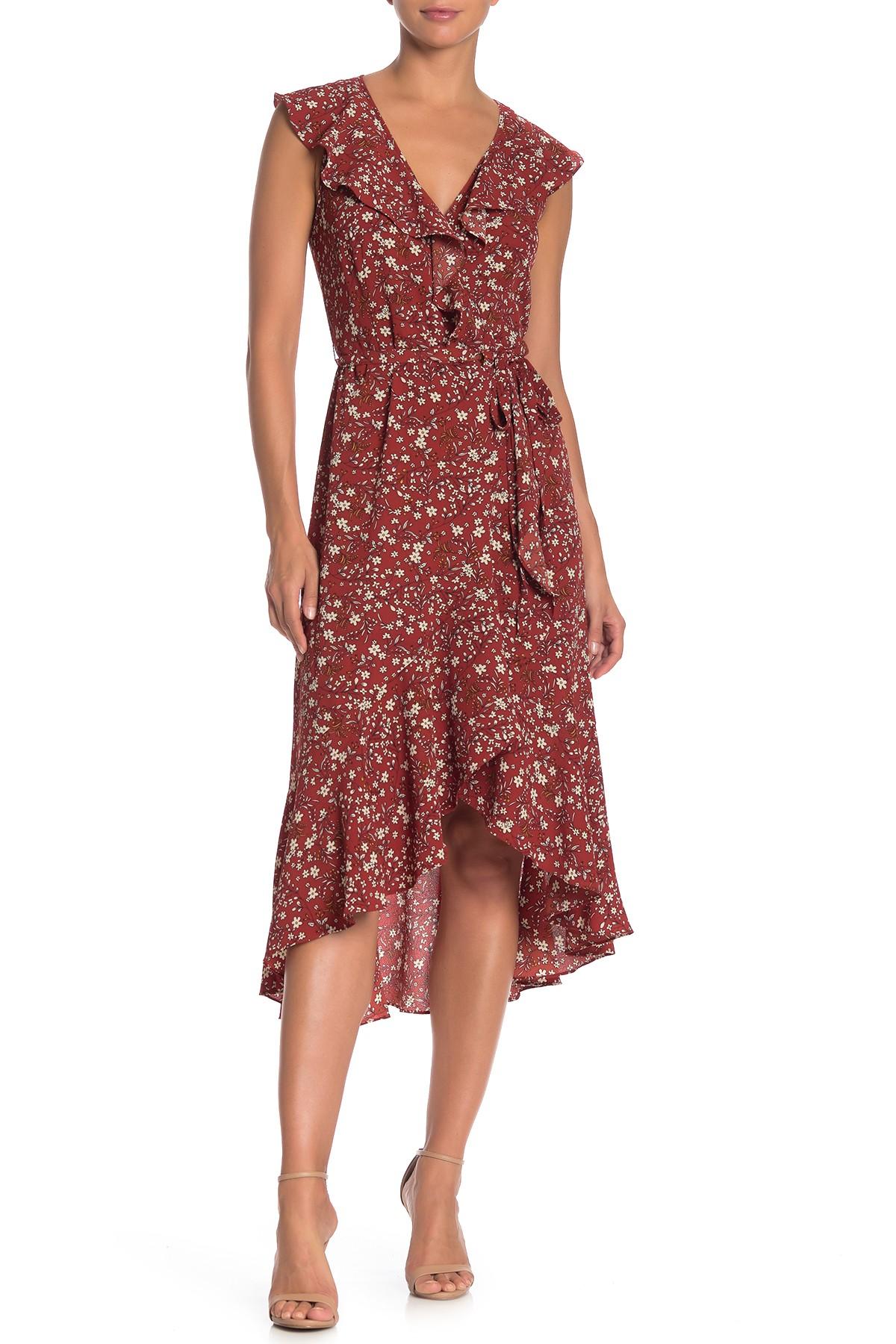 max studio ruffle wrap midi dress