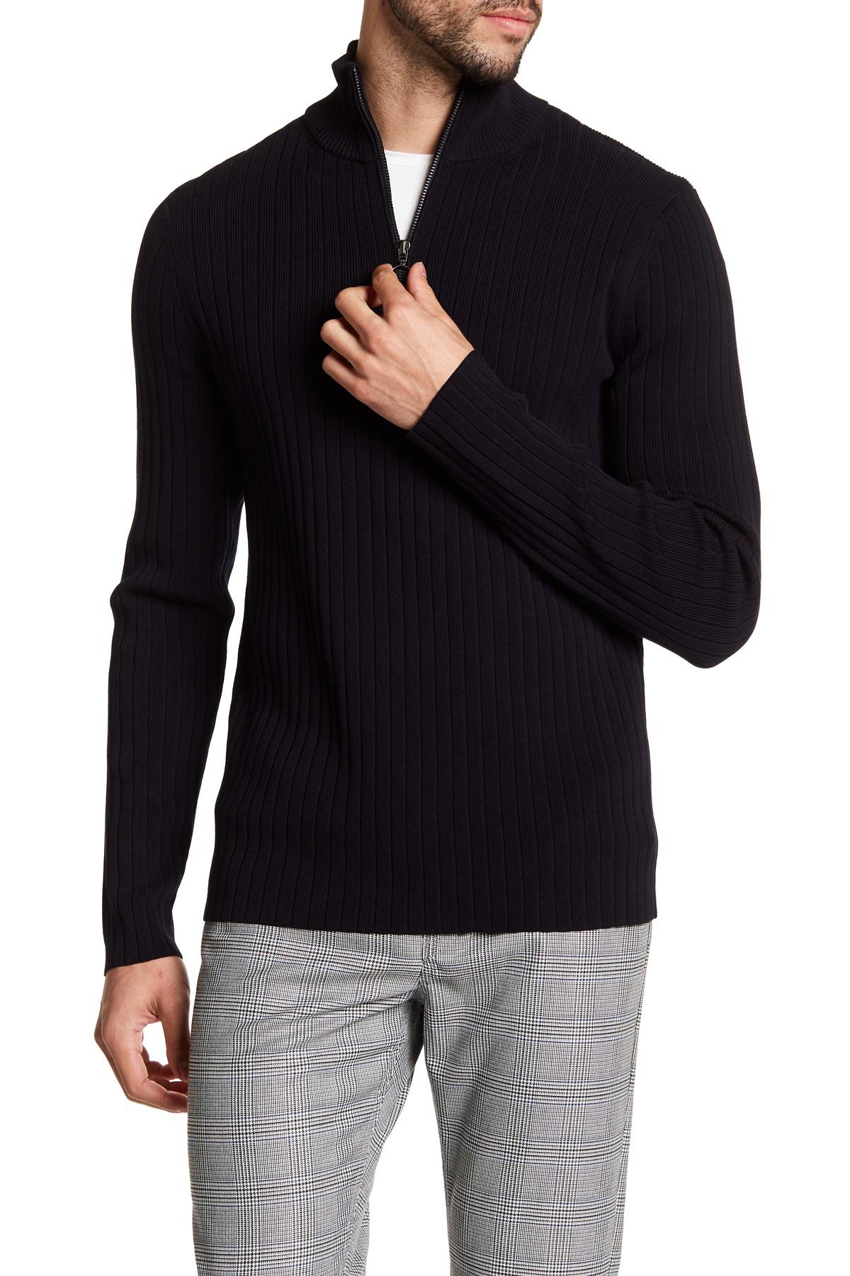 Vince Cotton Halfzip Mock Neck Ribbed Sweater in Black for Men Lyst