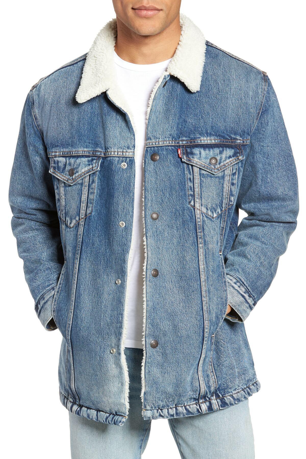 Levi's Fleece (r) Long Faux Fur Lined Trucker Jacket in Blue for Men - Lyst