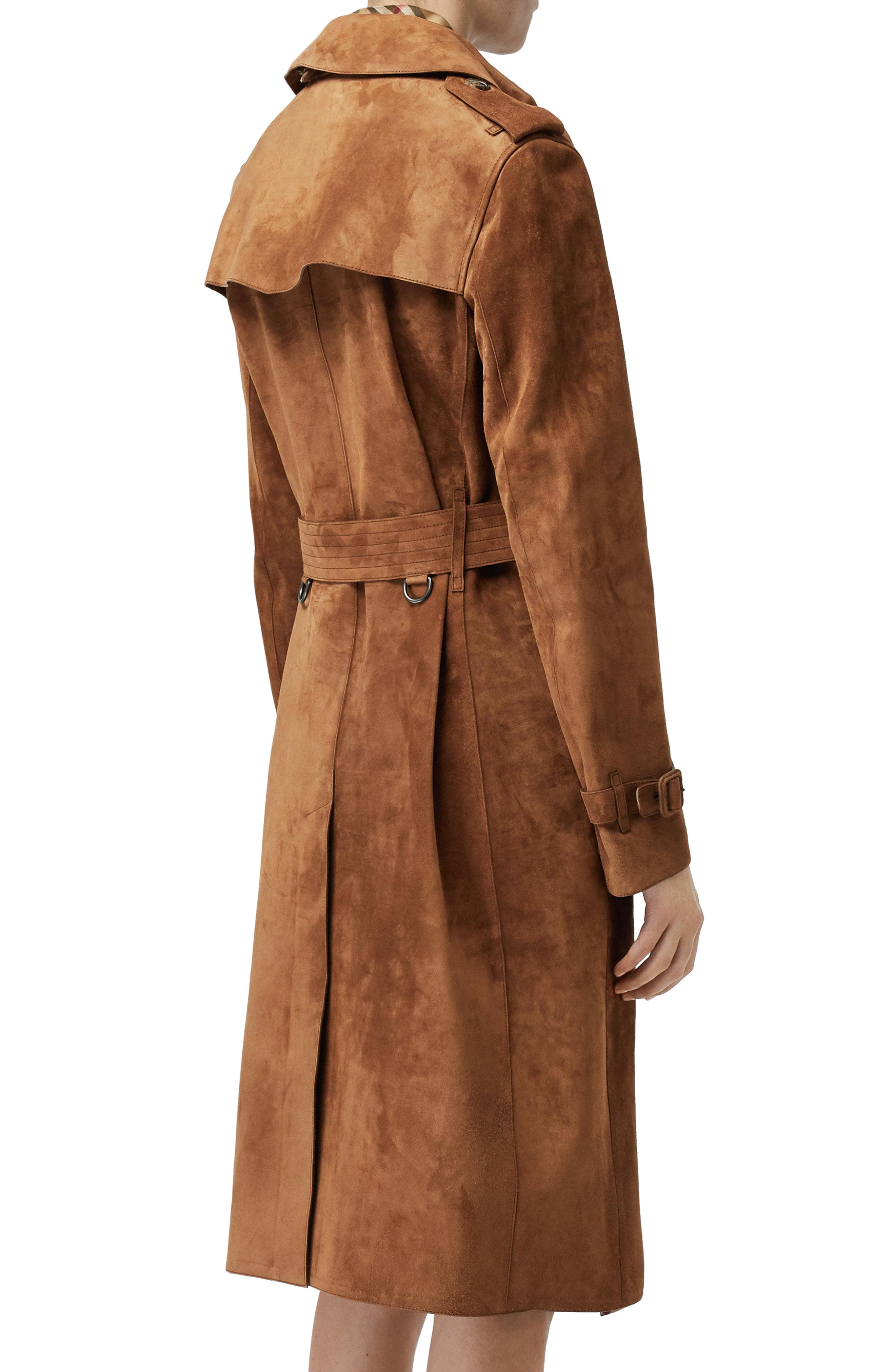 Burberry Suede Trench Coat in Brown | Lyst