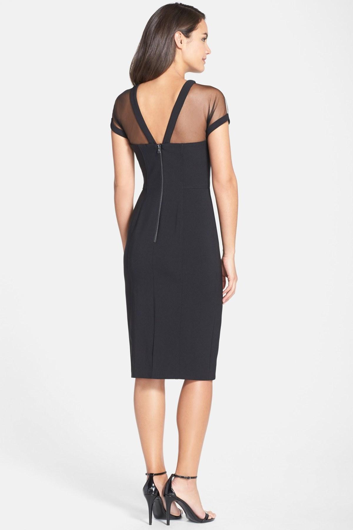 Maggy London Illusion Yoke Crepe Sheath Dress (regular & Petite) in Black Lyst