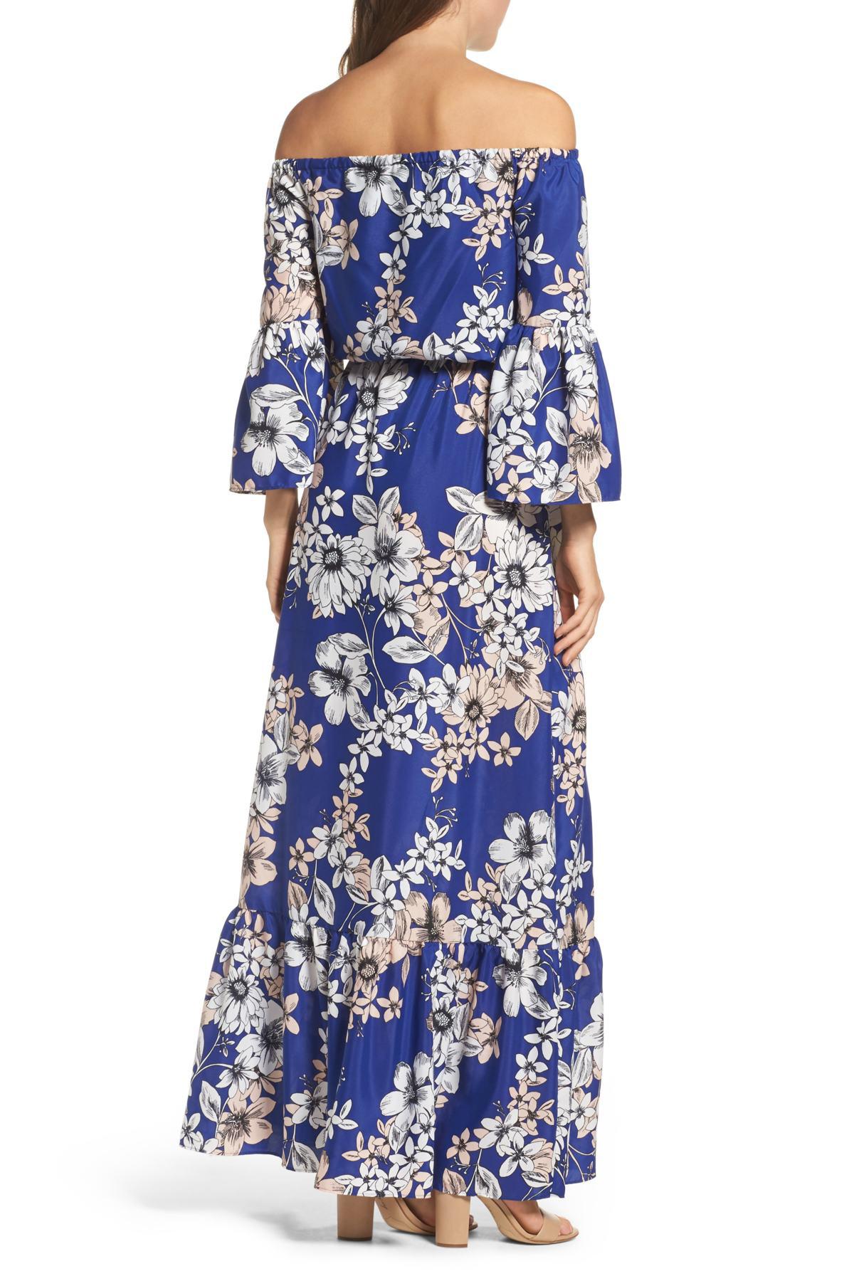 Eliza J Off The Shoulder Floral Maxi Dress (regular & Petite) in Cobalt (Blue) - Lyst