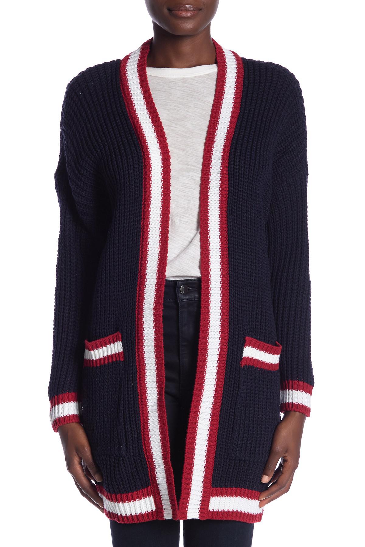 Love By Design Contrast Trim Knit Cardigan in Blue | Lyst