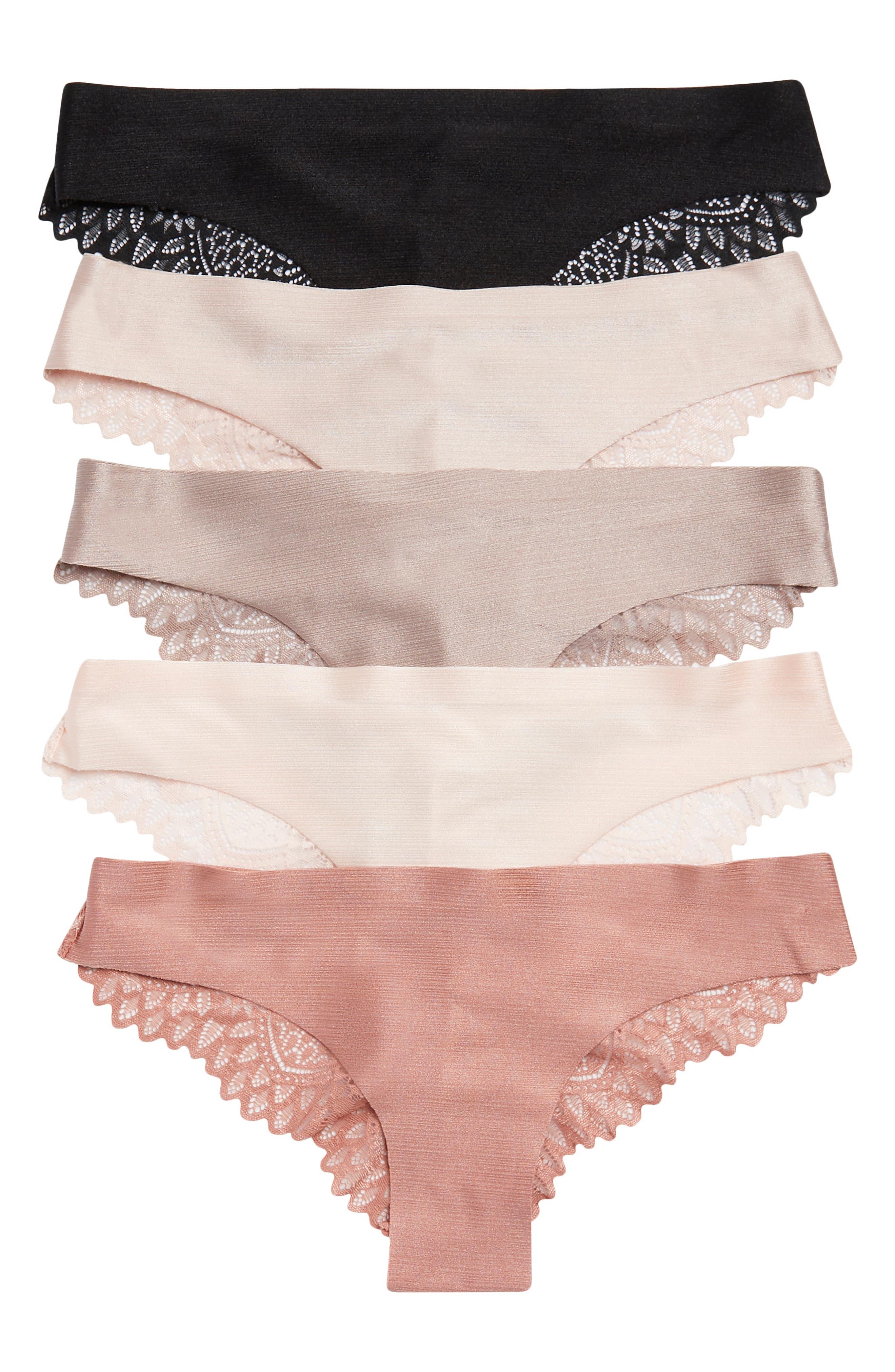 Adrienne Vittadini Assorted 5-pack Shine Micro Laser Lace Briefs in Pink