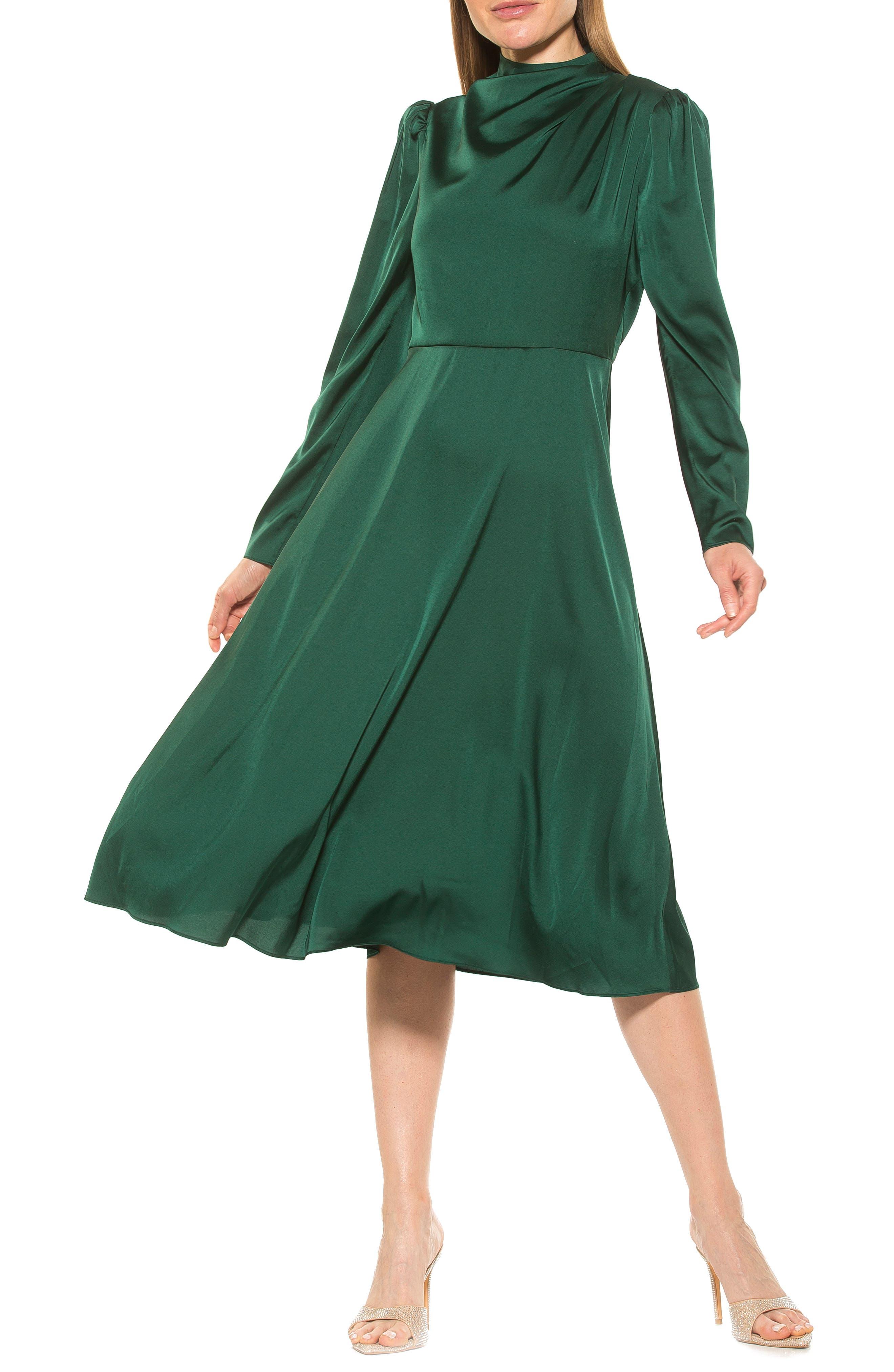 Alexia Admor Denni Mock Neck Long Sleeve Midi Dress in Green | Lyst