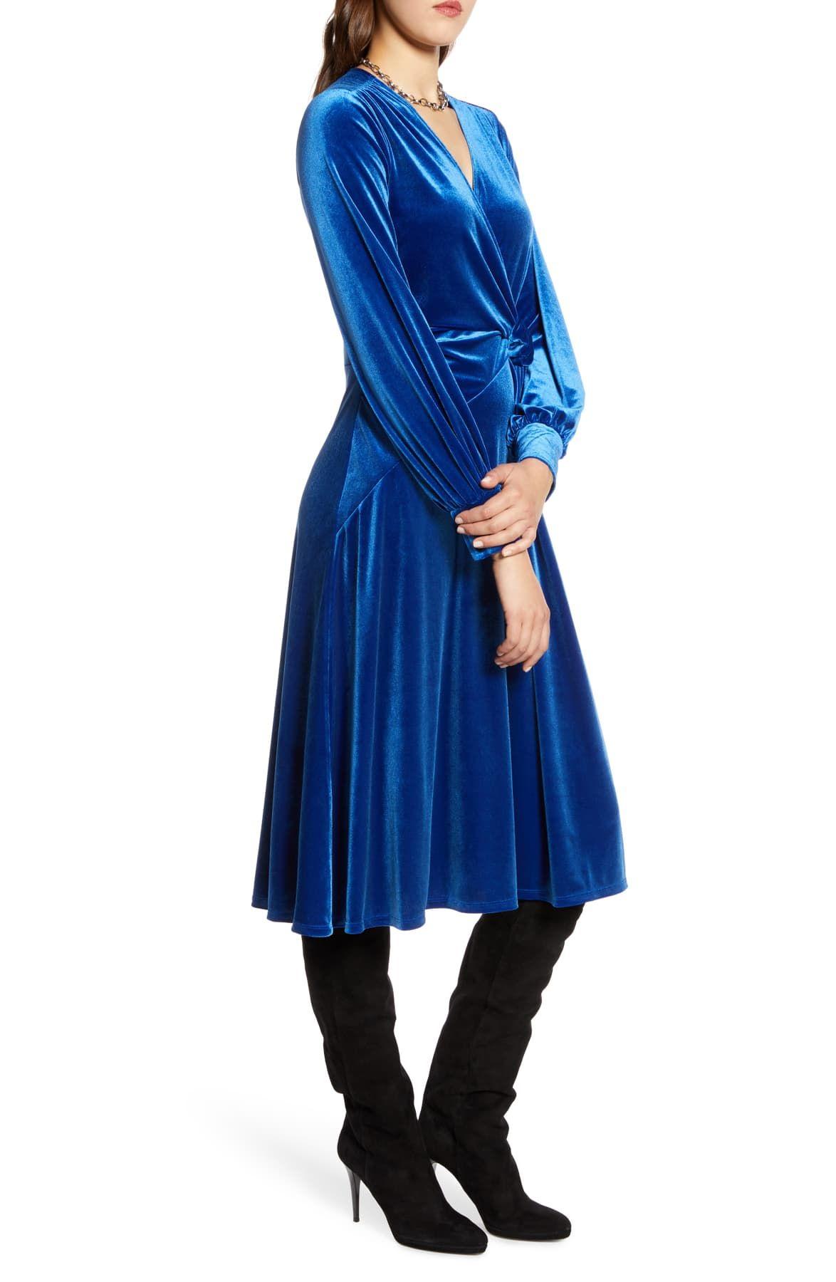 halogen velvet faux wrap dress
