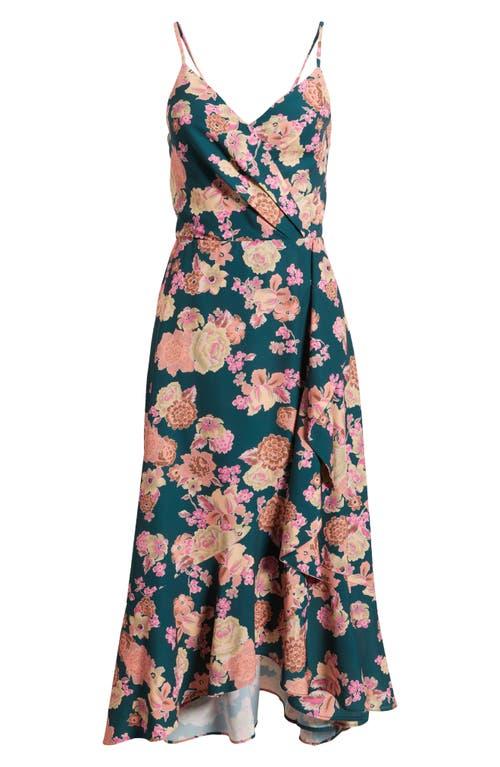 chelsea28 faux wrap midi dress CHELSEA28 Satin Faux Wrap Midi Dress In Pink-