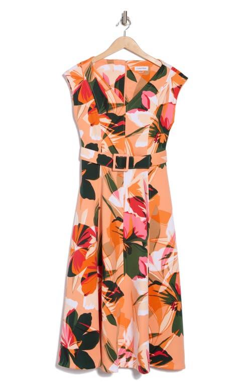 calvin klein orange floral dress Calvin Klein Floral-Print Scuba Crepe Dress