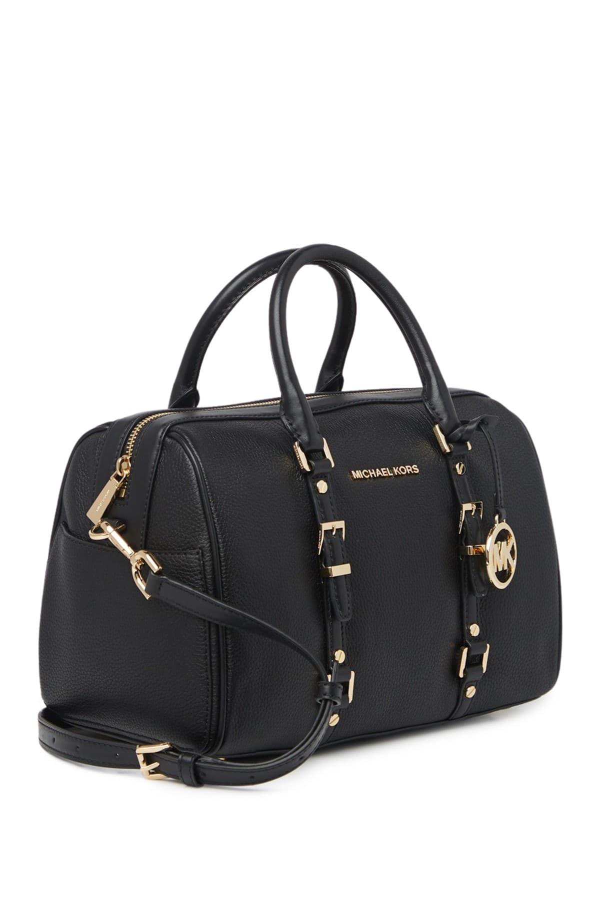 MICHAEL Michael Kors Leather Bedford Legacy Duffle Satchel Bag in Black