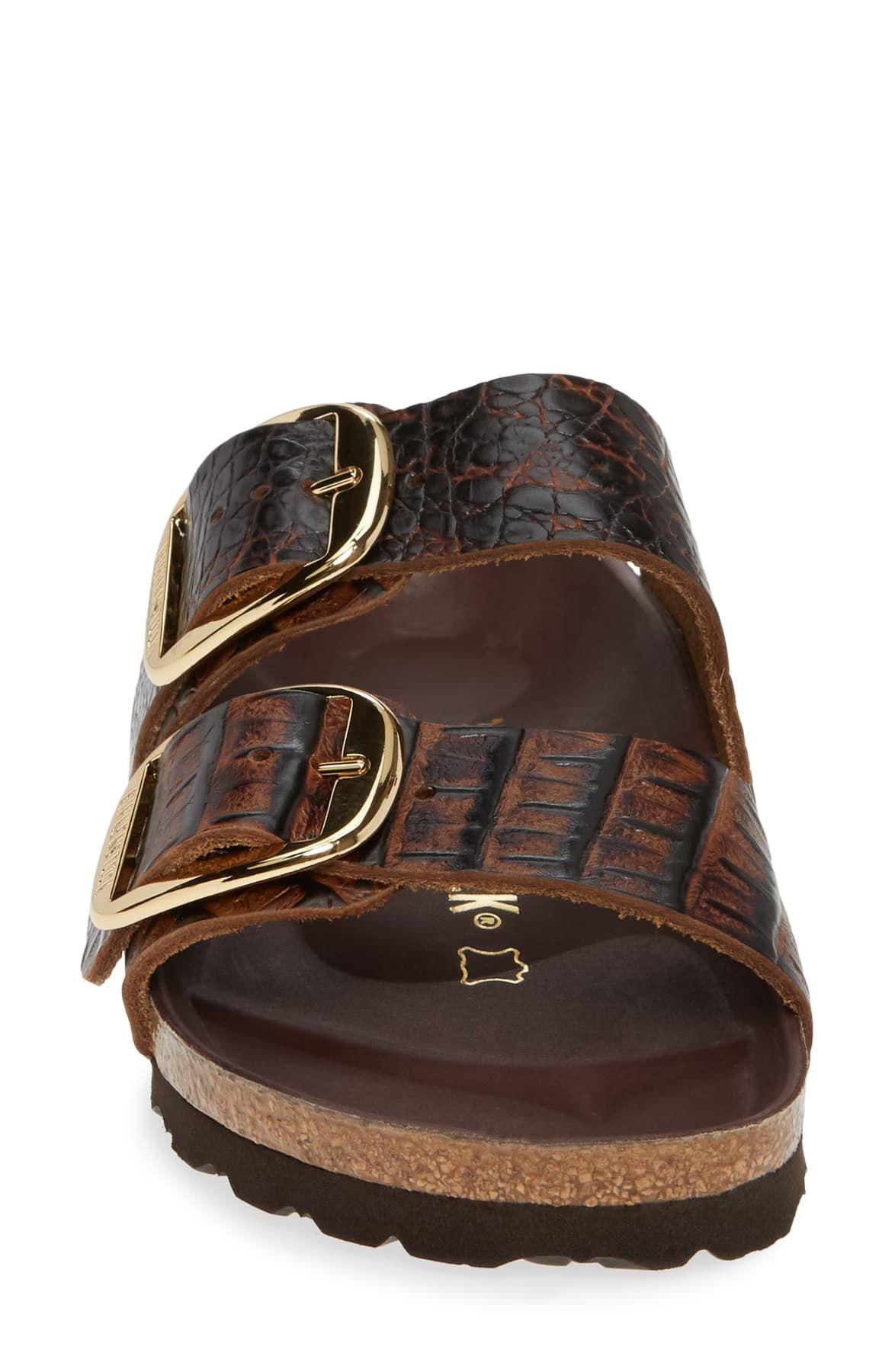 Birkenstock Arizona Croc-embossed Leather Slide Sandal - Discontinued in Brown - Lyst