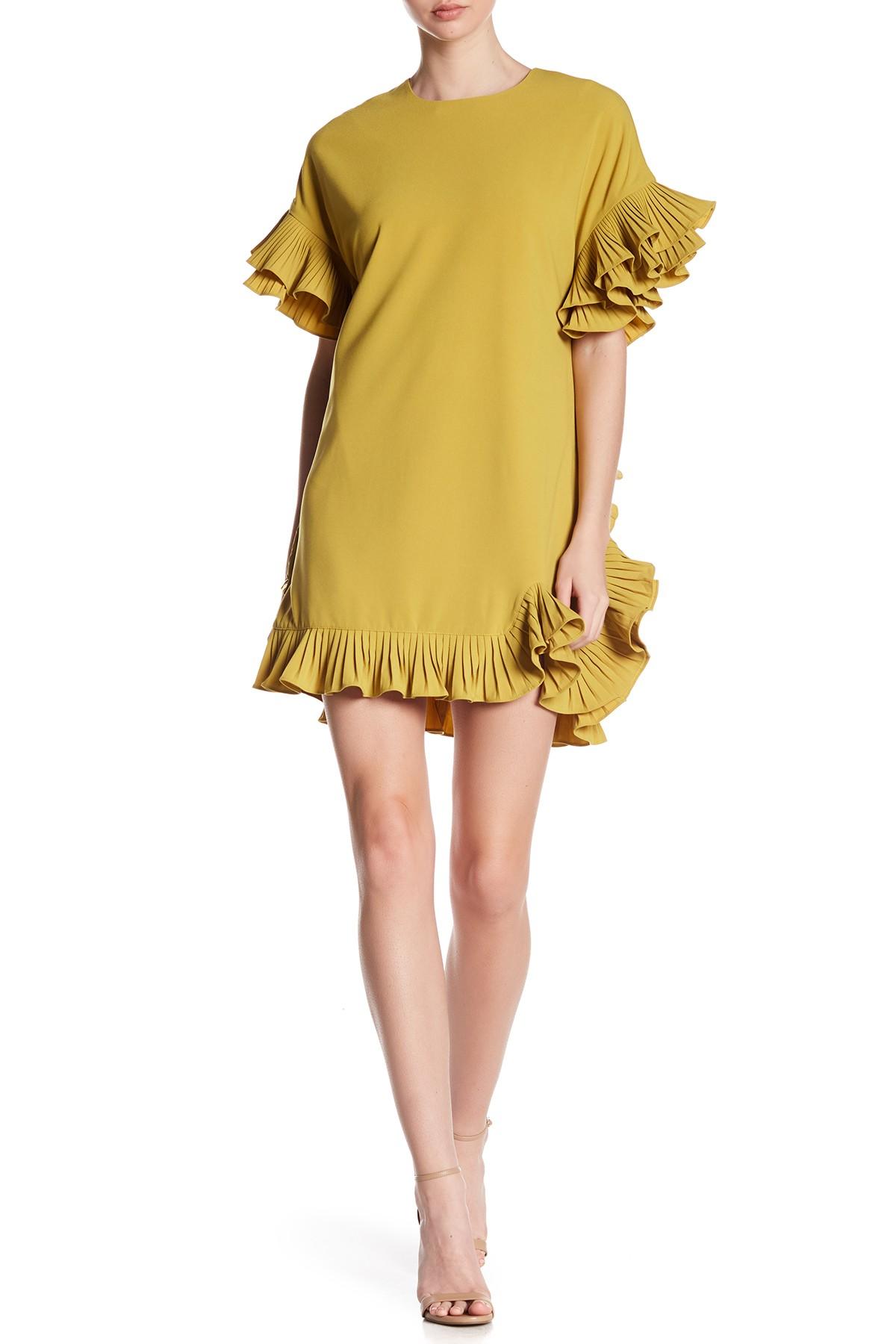 Gracia Synthetic Shift Dress in Mustard 