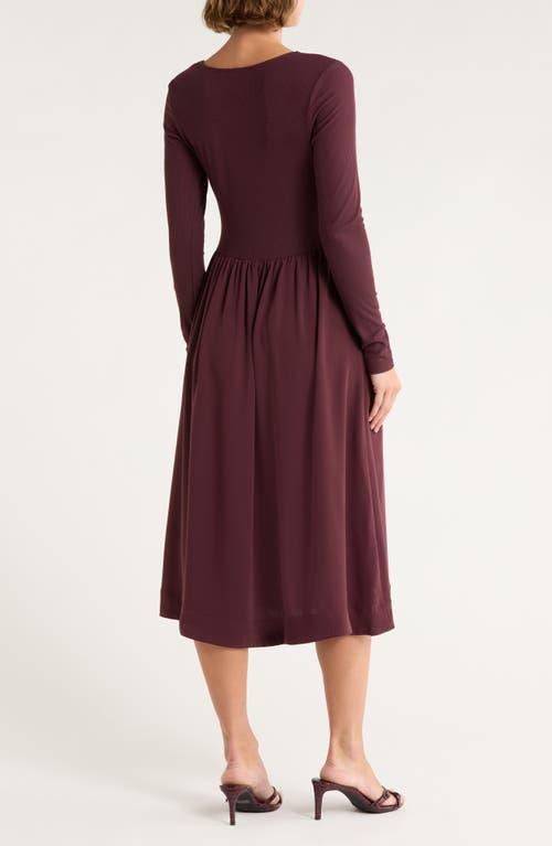 slim fit dress slacks Colette Premium Long Sleeved Ribbed Knit Maxi Dress in Burgundy main image 1
