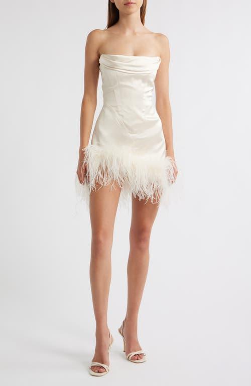 white ostrich feather cocktail dress Love Awaits feather mini dress in White