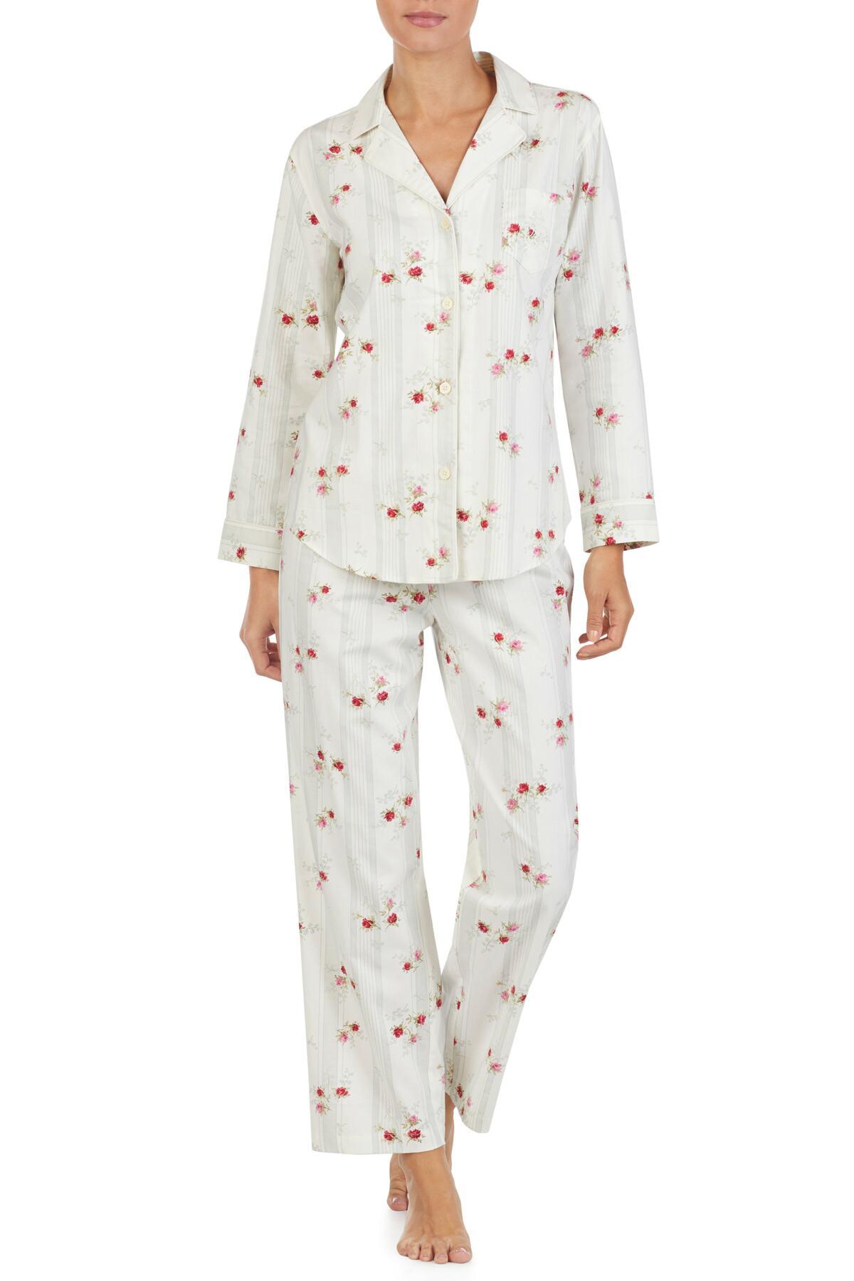 Lauren by Ralph Lauren Flannel Pajamas in White Lyst