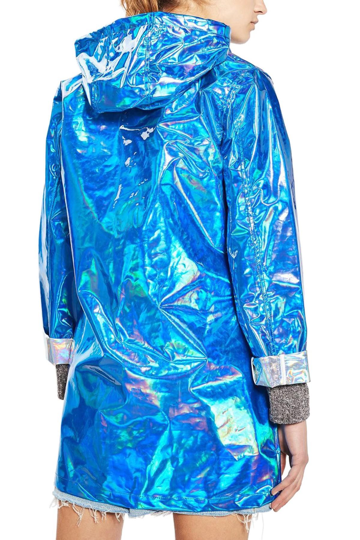 TOPSHOP Iridescent Rain Jacket in Blue | Lyst