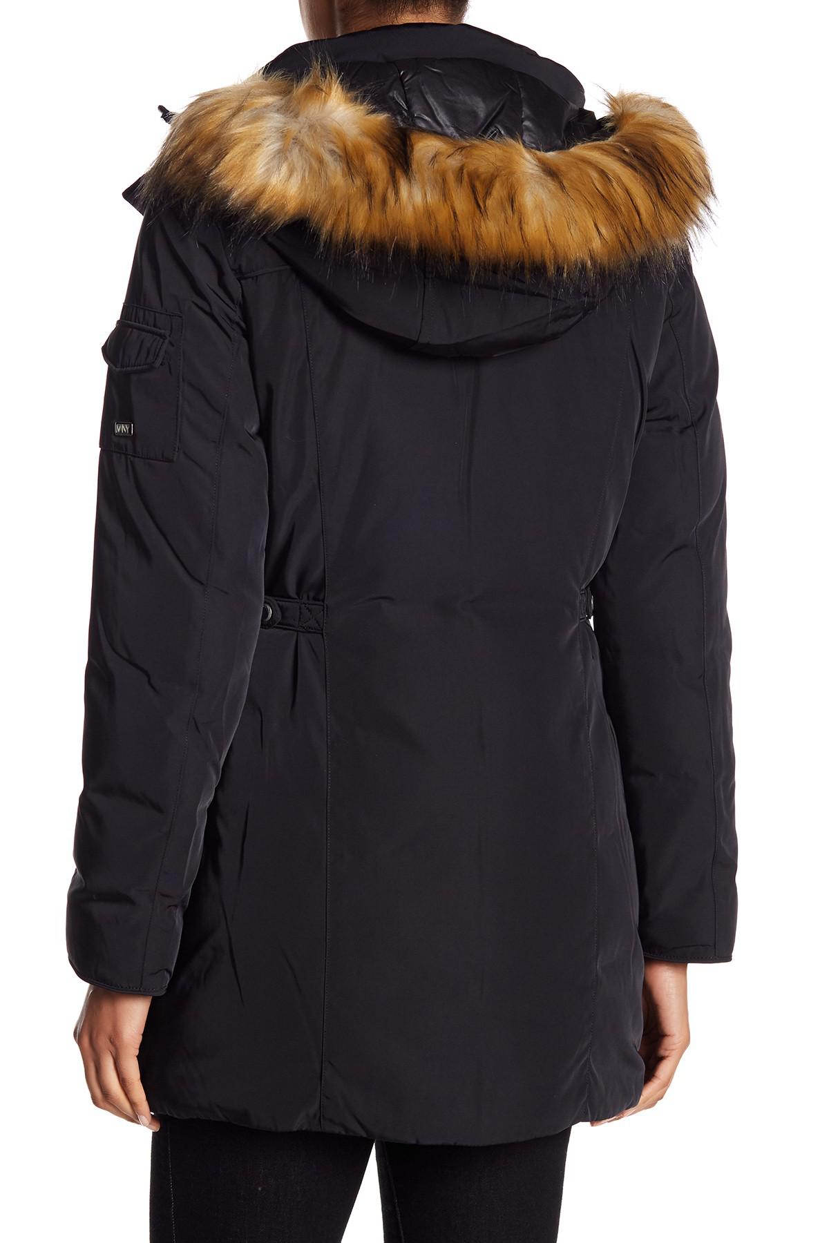 Andrew Marc Synthetic Willow Faux Fur Trim Parka in Black - Lyst