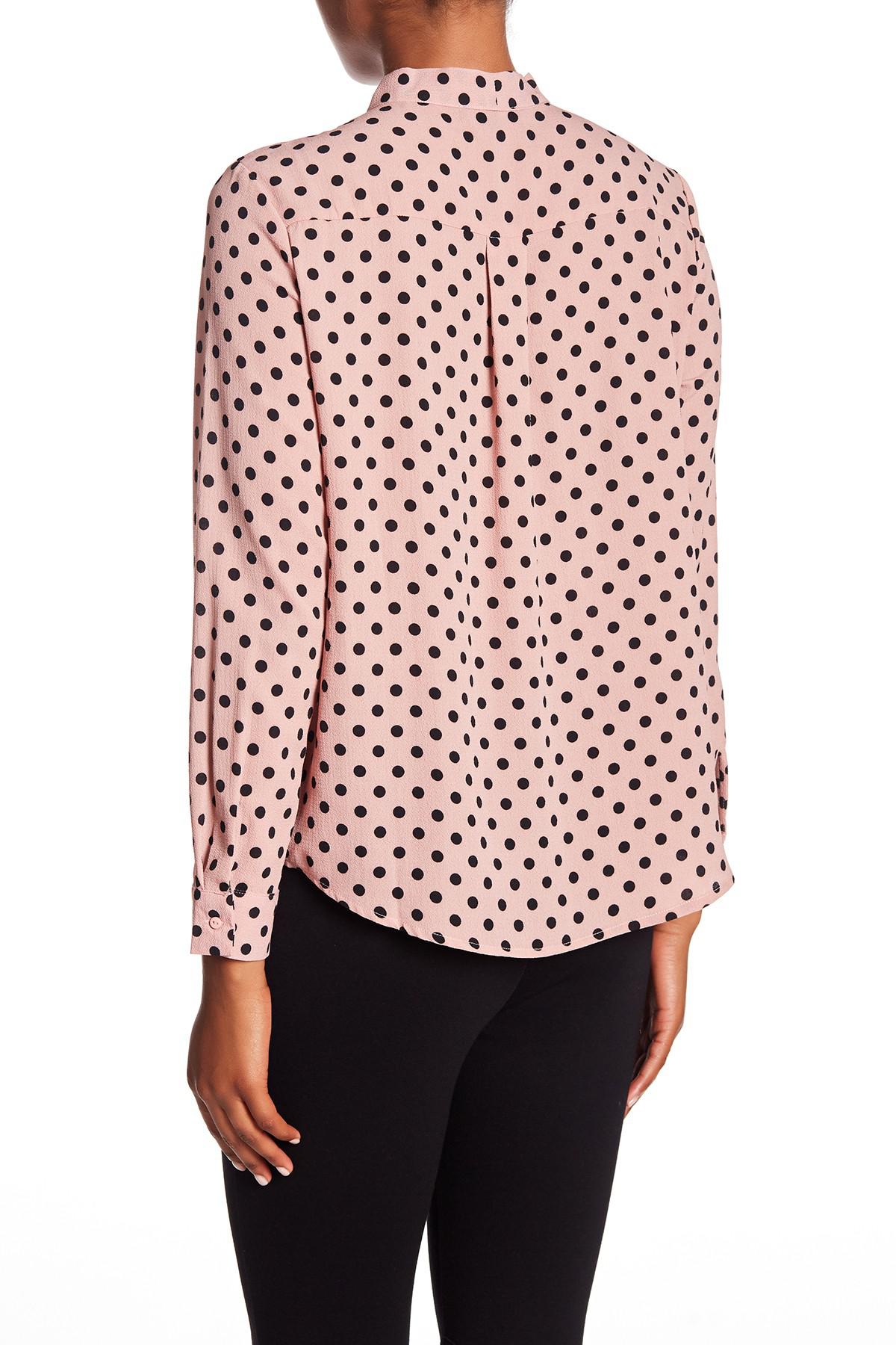 Adrianna Papell Synthetic Long Sleeve Tie Neck Blouse | Lyst